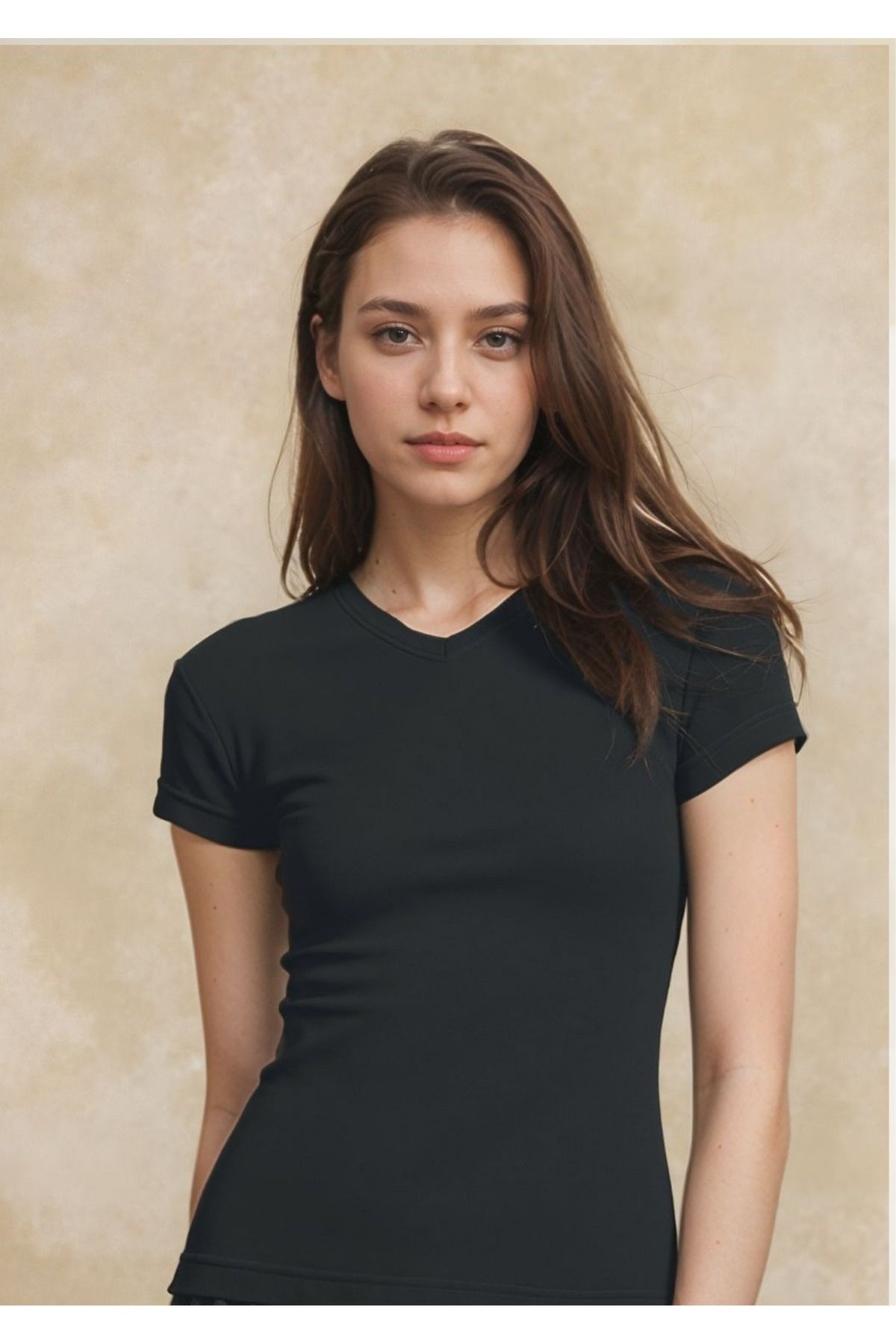 Loule Kadın Giyim Pamuklu & Elastan V Yaka T-Shirt LL.LL.22.ILK62.001