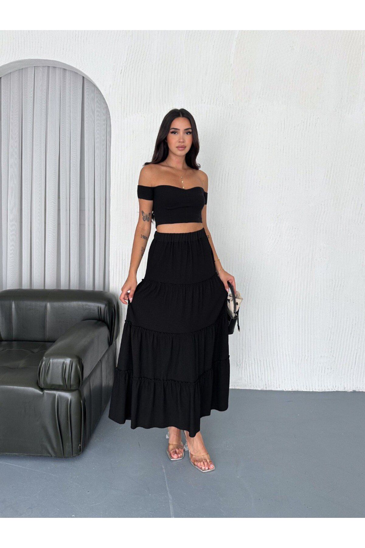winmoda UZUN ETEK FIRFIRLI KAT MODEL / 97 CM TAM BOY MAXİ ETEK