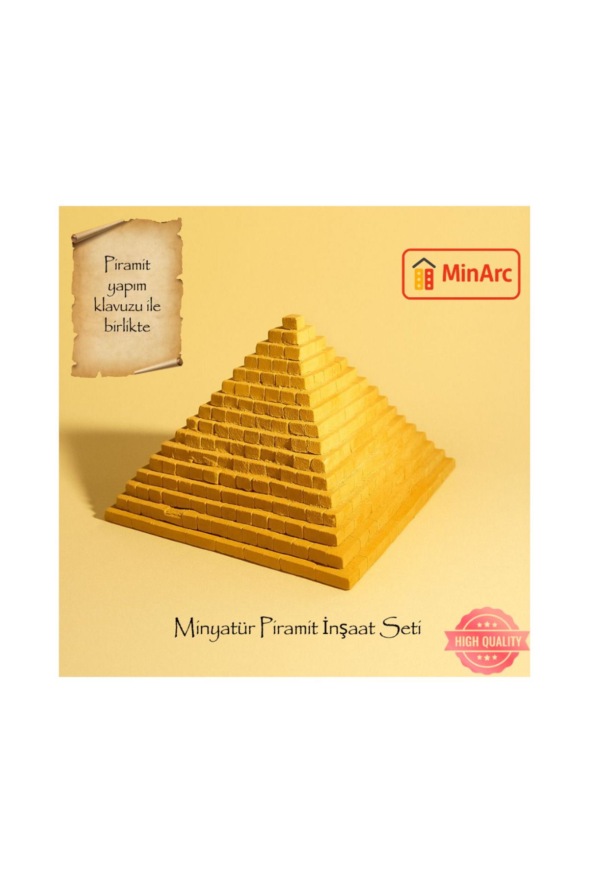 MinArc Minyatür Piramit İnşaat Seti | El Yapımı Maket & Dekoratif & Mini sarı tuğlalar