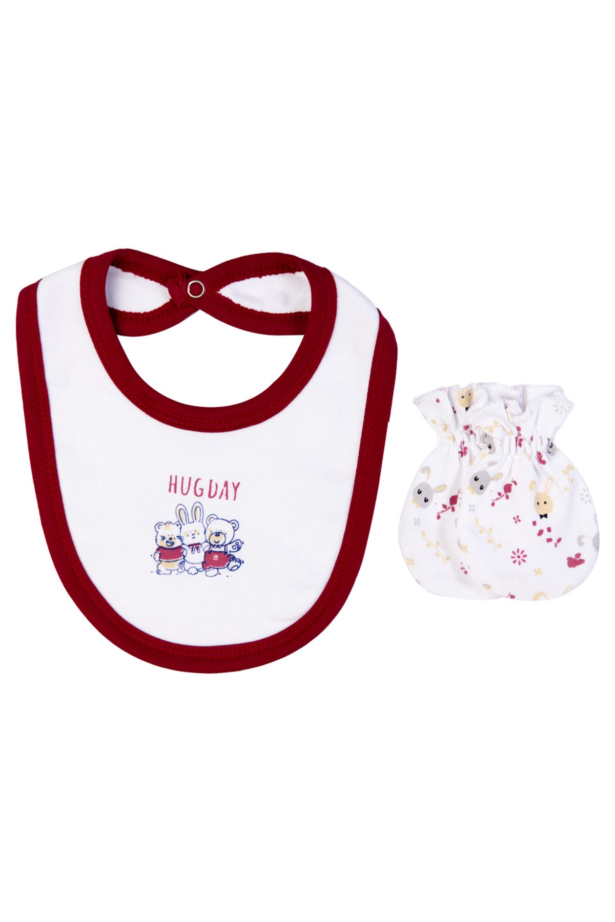 Babies Basic-5 piece New Born Set include Bib, Romper, Mittens, Cap, Sleepsuit- Hug Day, Red 6