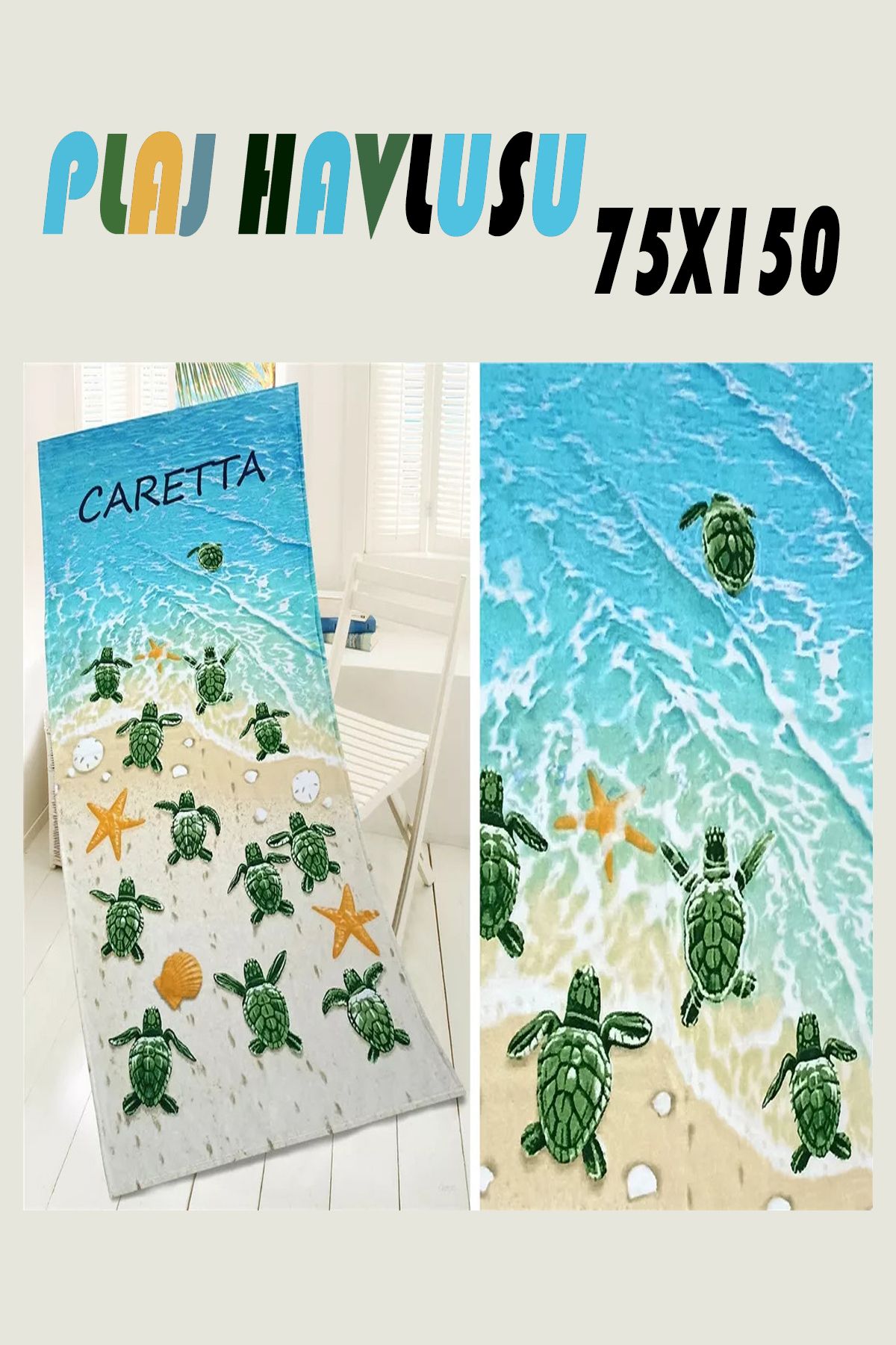PRINTOPIA Kaplumbağa Caretta Plaj Havlusu