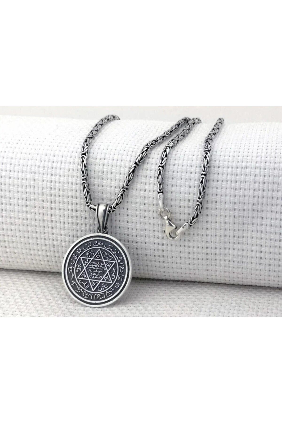 shop Hz Süleyman Mührü Kral Zincirli 925 Ayar Gümüş Erkek Kolye