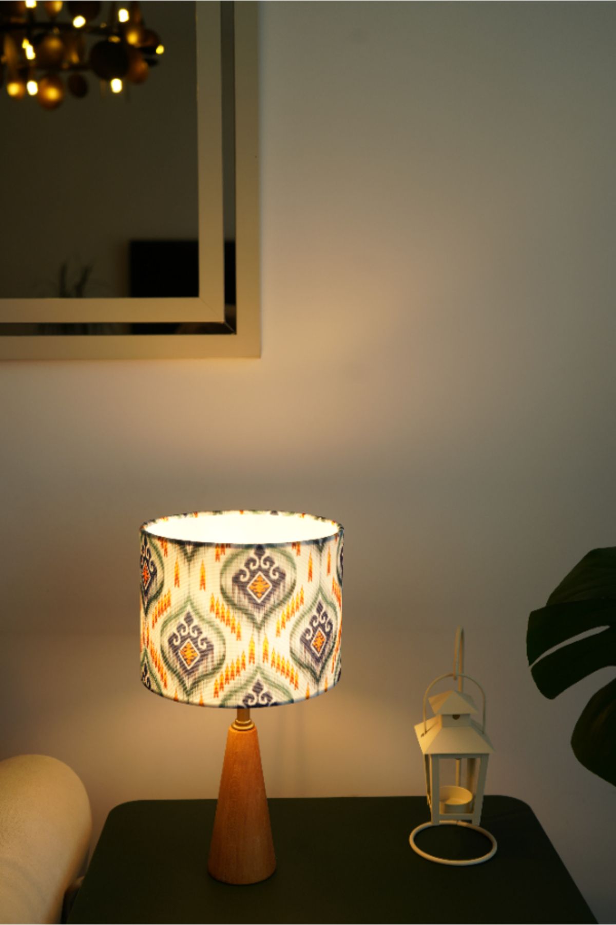 retro home design Üçgen Ahşap Model Silindir Baskı Çok Renkli Kumaş Şapka Abajur Salon Yatak Odası