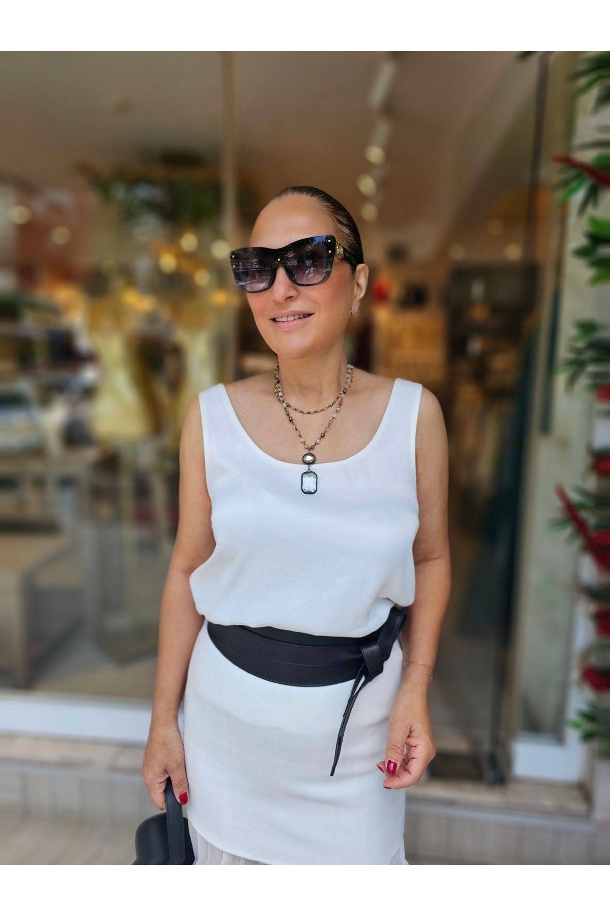 CsChicShop Kalın Askılı Tok Dokulu Saten Bluz