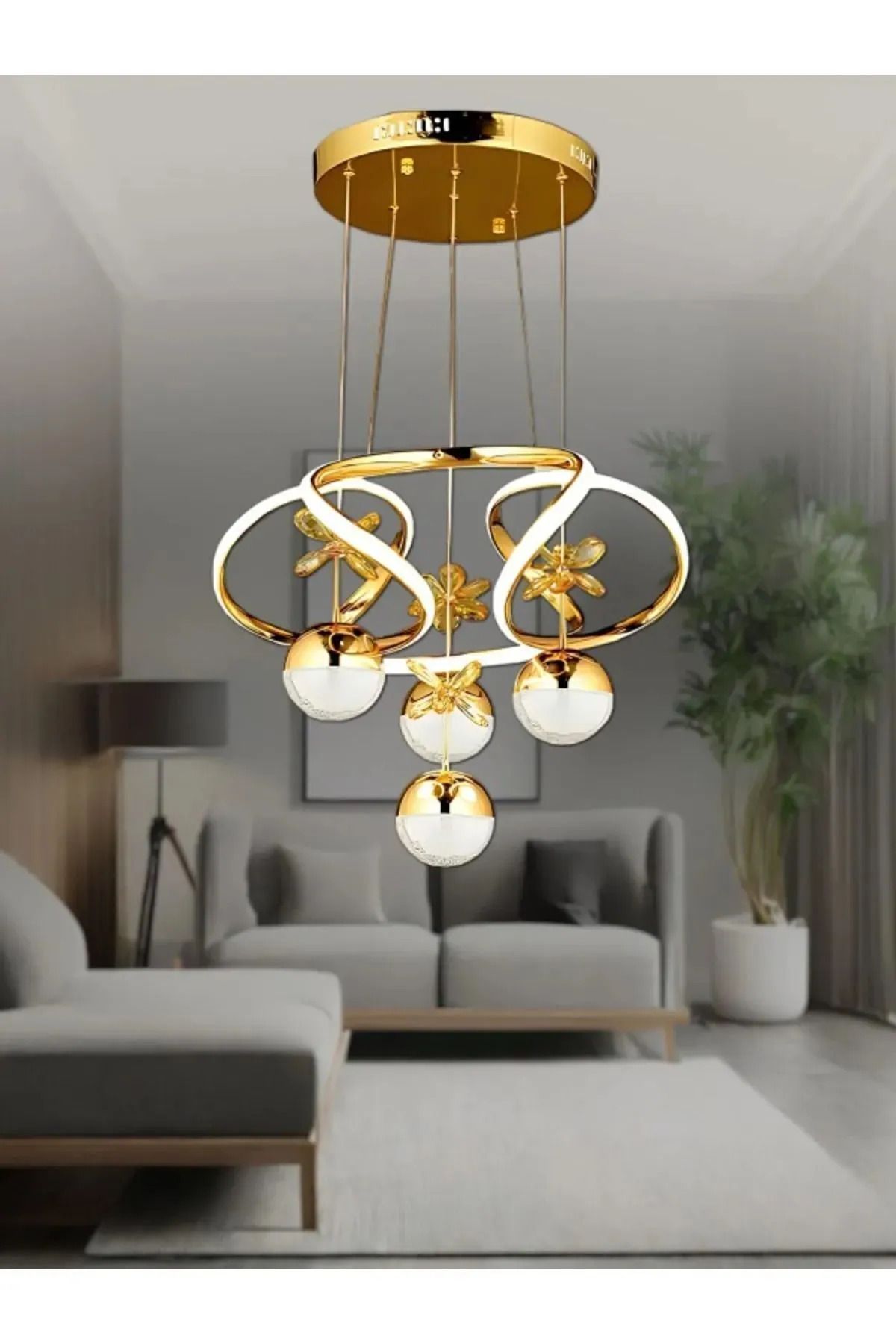 ledchord Modern Dimmerli 3 Renk Salon Mutfak Oturma Odası Avize Gold Sarı Led Avize