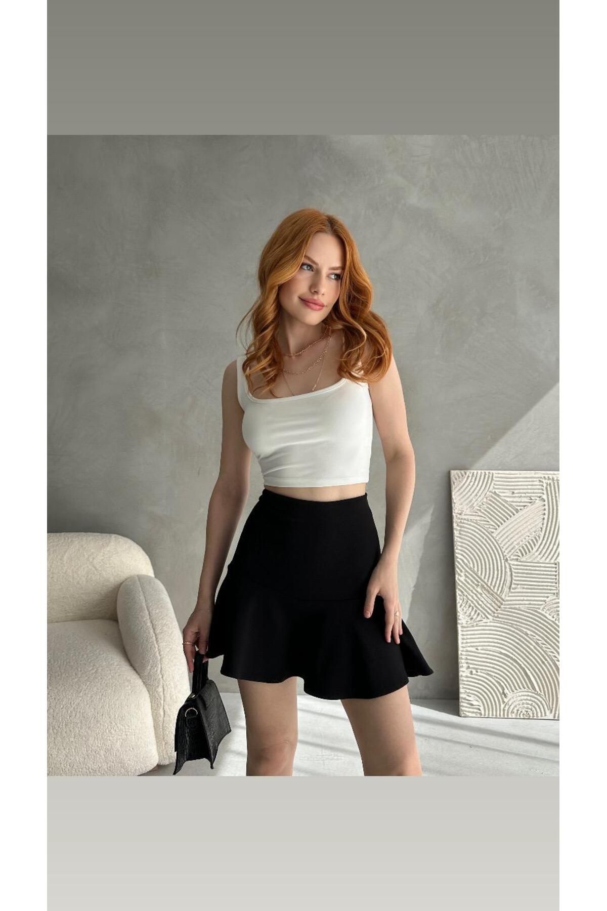 MODA Kadın Şort Etek -Krep Kumaş Esnek Şık