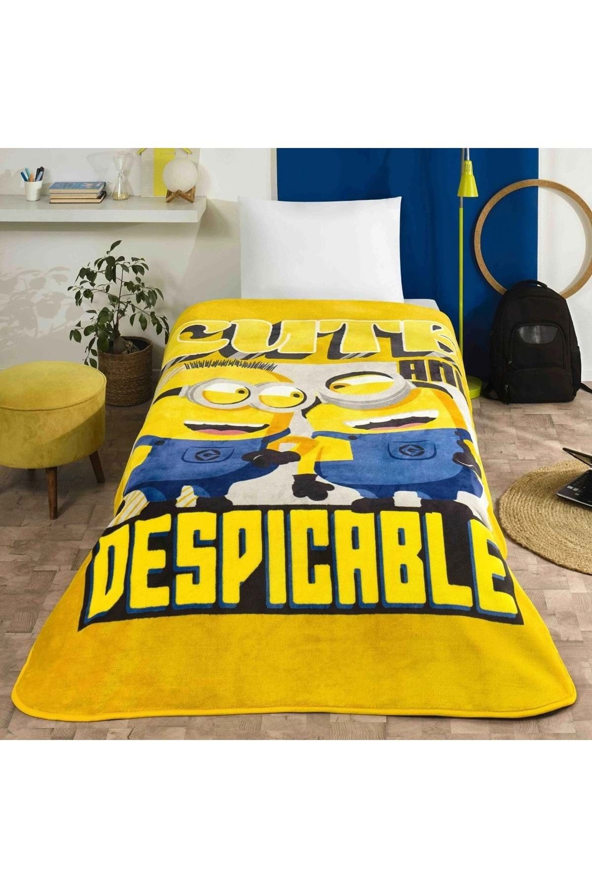 Taç Taç Lisanslı Tek Kişilik Çocuk Battaniye (160x220)-Minions 4 Sarı