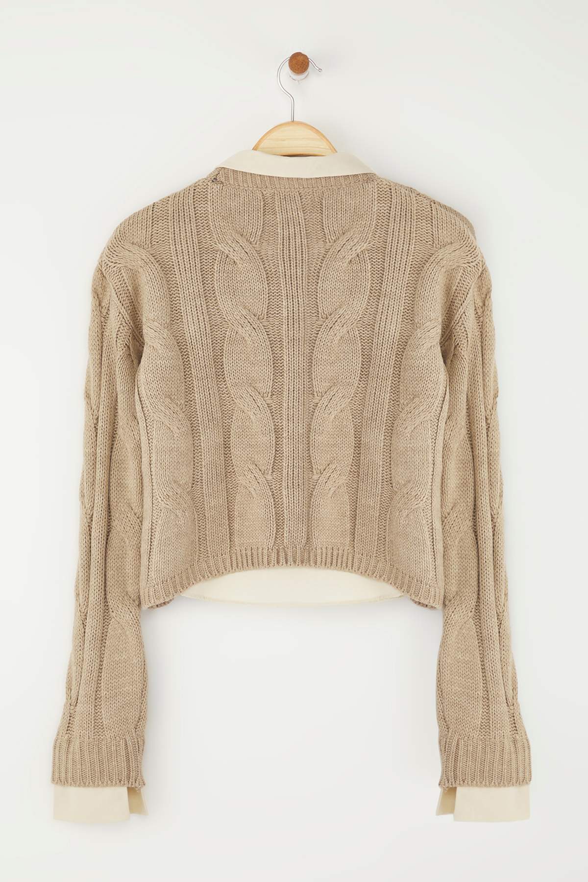 Trendyolmilla  Teen Vizon Gömlek Garnili Detaylı Crop Triko Kazak TWOAW26KZ00047 - Görsel 7