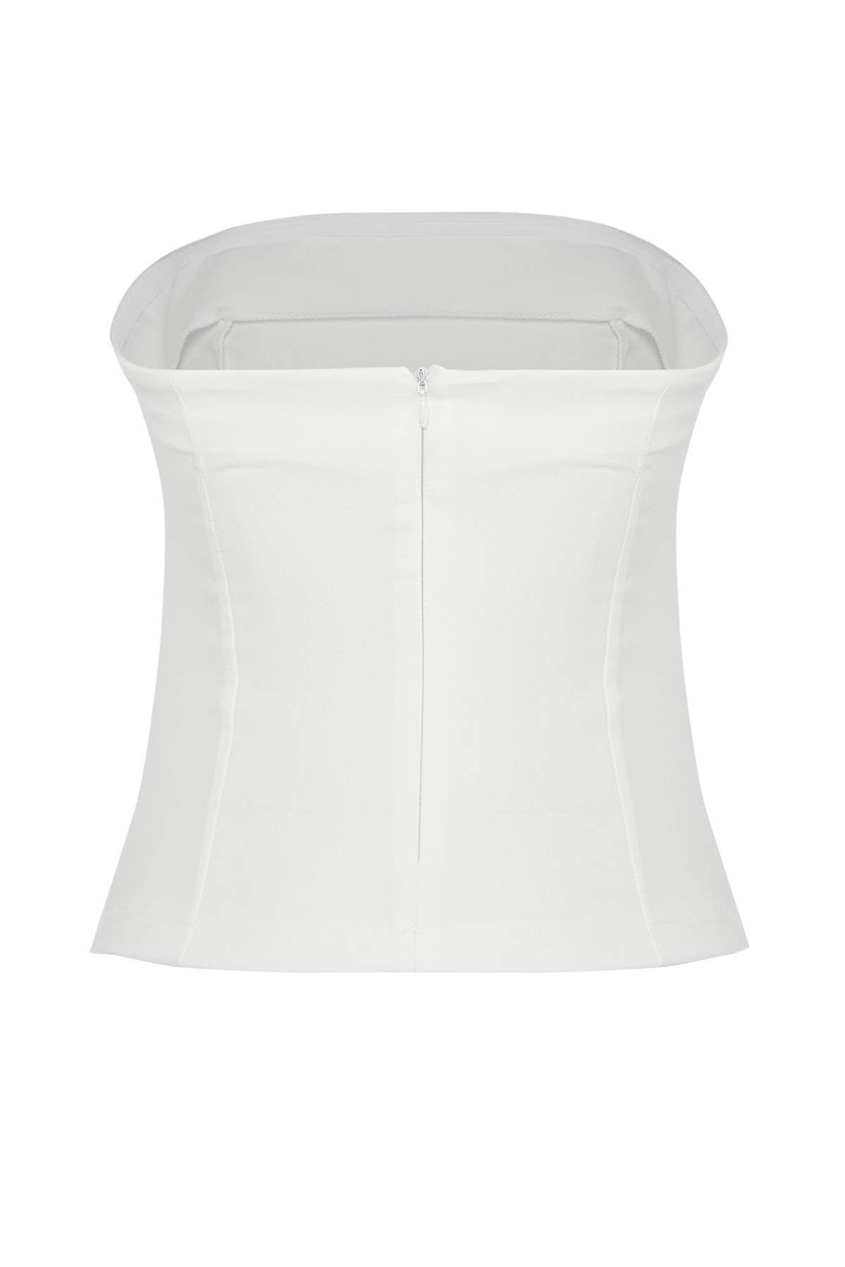 Trendyol Collection-White Strapless Fitted Slim Ornamental Belt Detail Woven Blouse Twoss25Bz00421 6