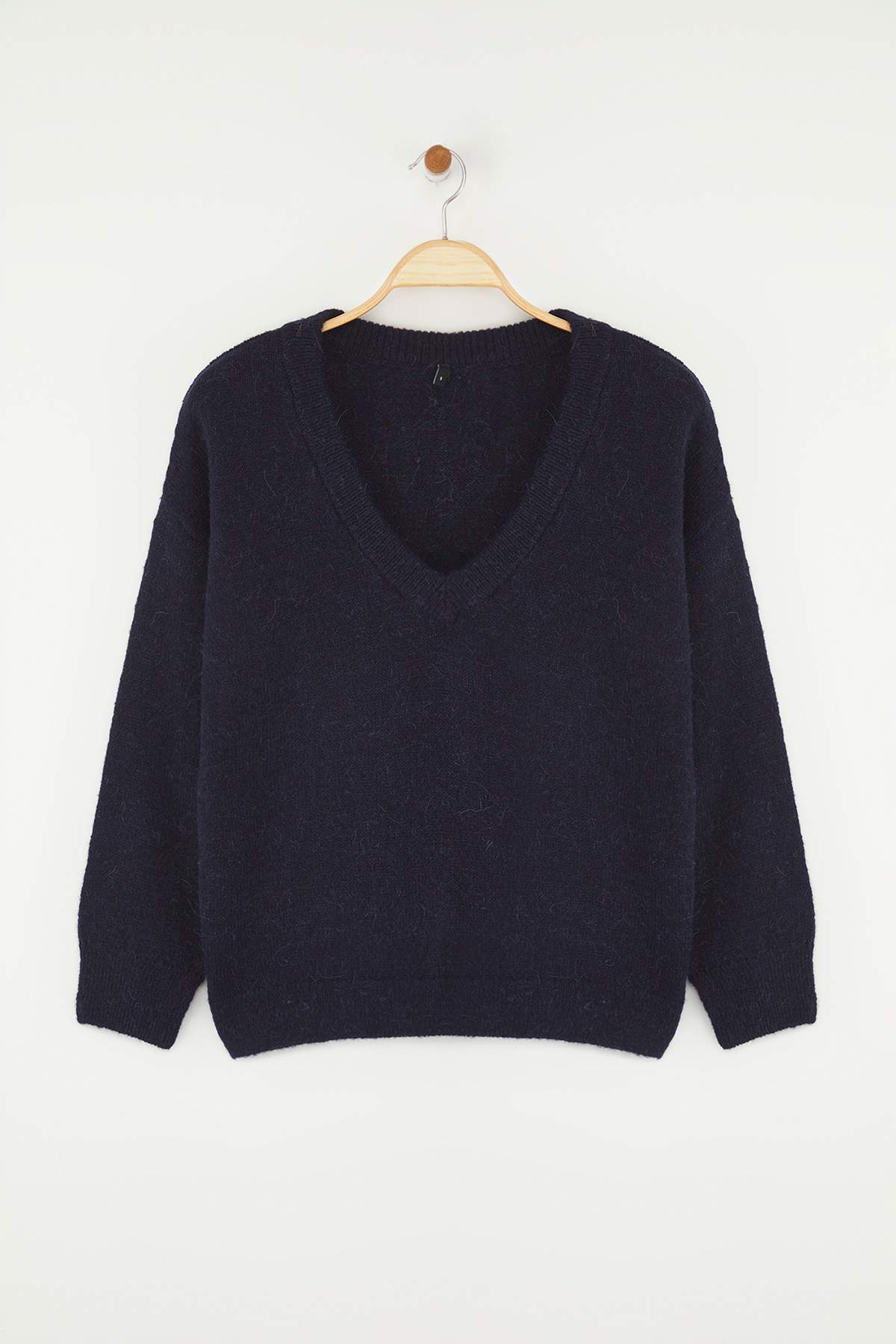 Trendyolmilla  Wardrobe Essentials Lacivert Alpaka Yün Karışımlı Geniş Kalıp Triko Kazak|TWOAW26KZ00000 - Görsel 5