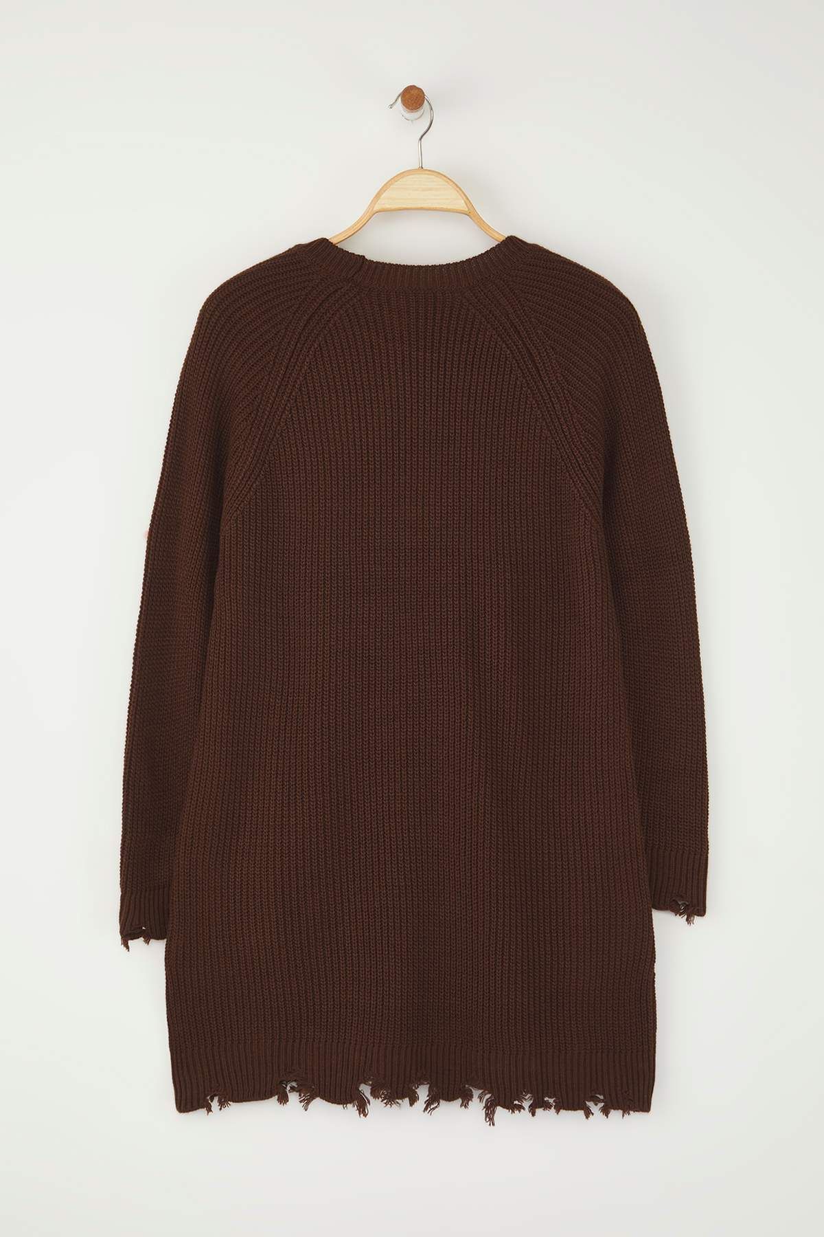 Trendyol Collection-Brown Short/Mini Wide Fit Flowing Detail Knitwear Dress Twoaw24El00113 7