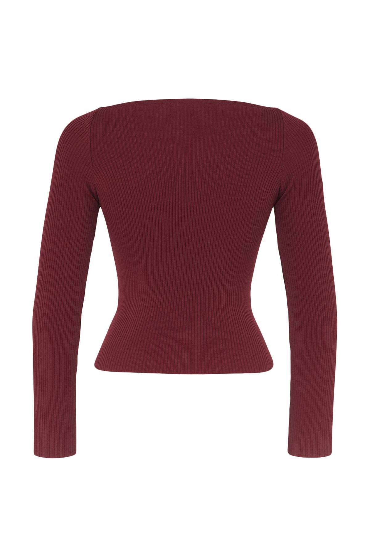 Trendyolmilla  Bordo Kruvaze Büzgü Detaylı Triko Kazak TWOAW23KZ00828 - Görsel 9