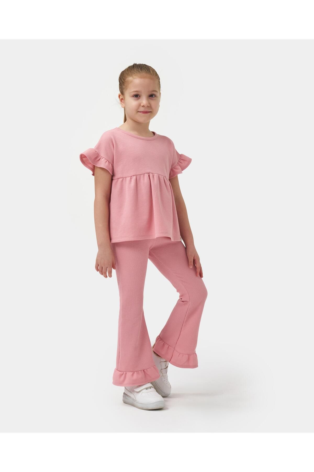 Magu-Girl's Cotton Seersucker Textured Ruffled Short Sleeve Blouse Spanish Trotters Bottom Set 1