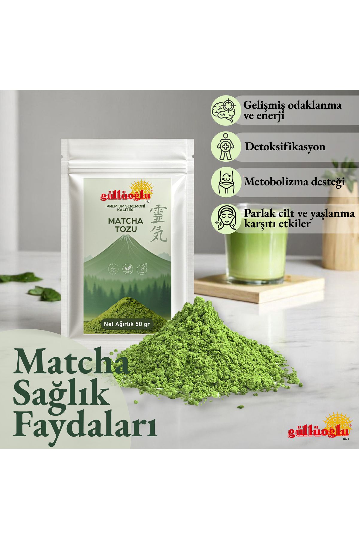 M. Nejat Güllü GÜLLÜOĞLU Premium Seremoni Kalitesi Japon Detox Maça Çayı 50 Gr.