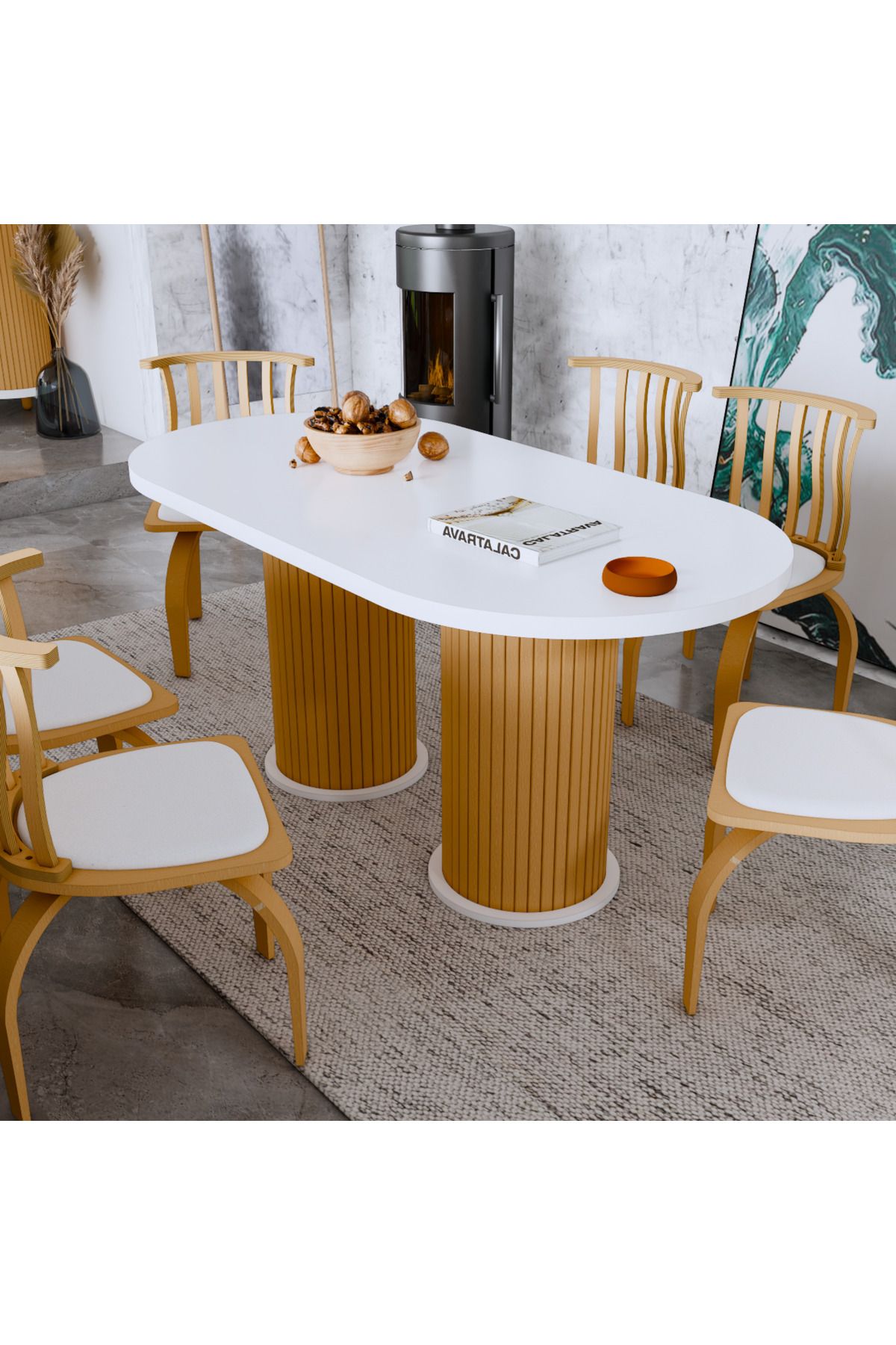 BebeK on For Weltwood 6 Kişilik Oval Yemek Masası | 36mm Çift Kat Mdf Tabla, Beyaz Renk, Kayın Ahşap Ayaklı Masa