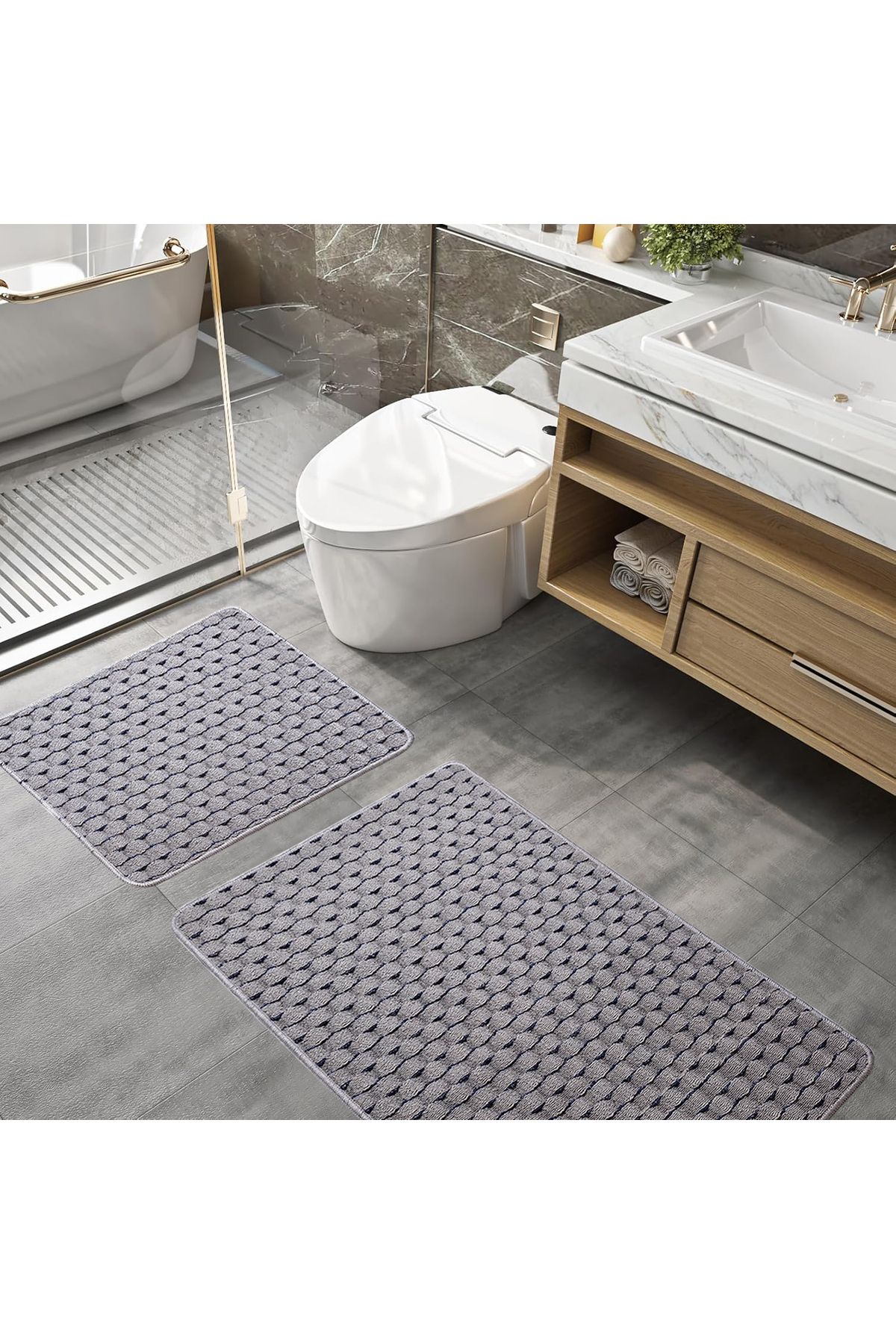 Caretta Home Kaymaz Tabanlı 2'li Banyo Paspası 60x100 Set Ekonomik