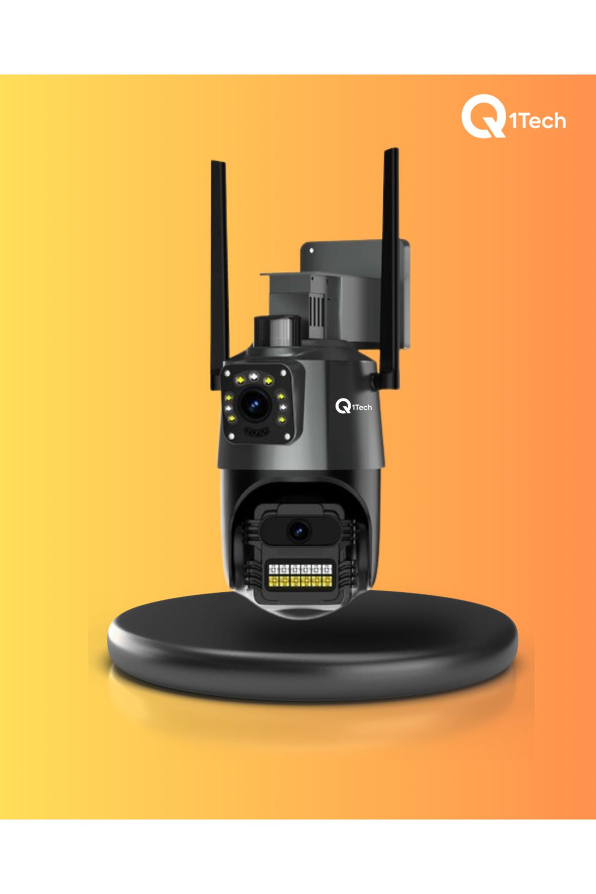 Q1TECH Çift Lens Ip Kamera Sirenli Hareketli Sim Kartlı Akıllı Güvenlik Kamera Wifi Iki Yönlü Ses Ip Camera