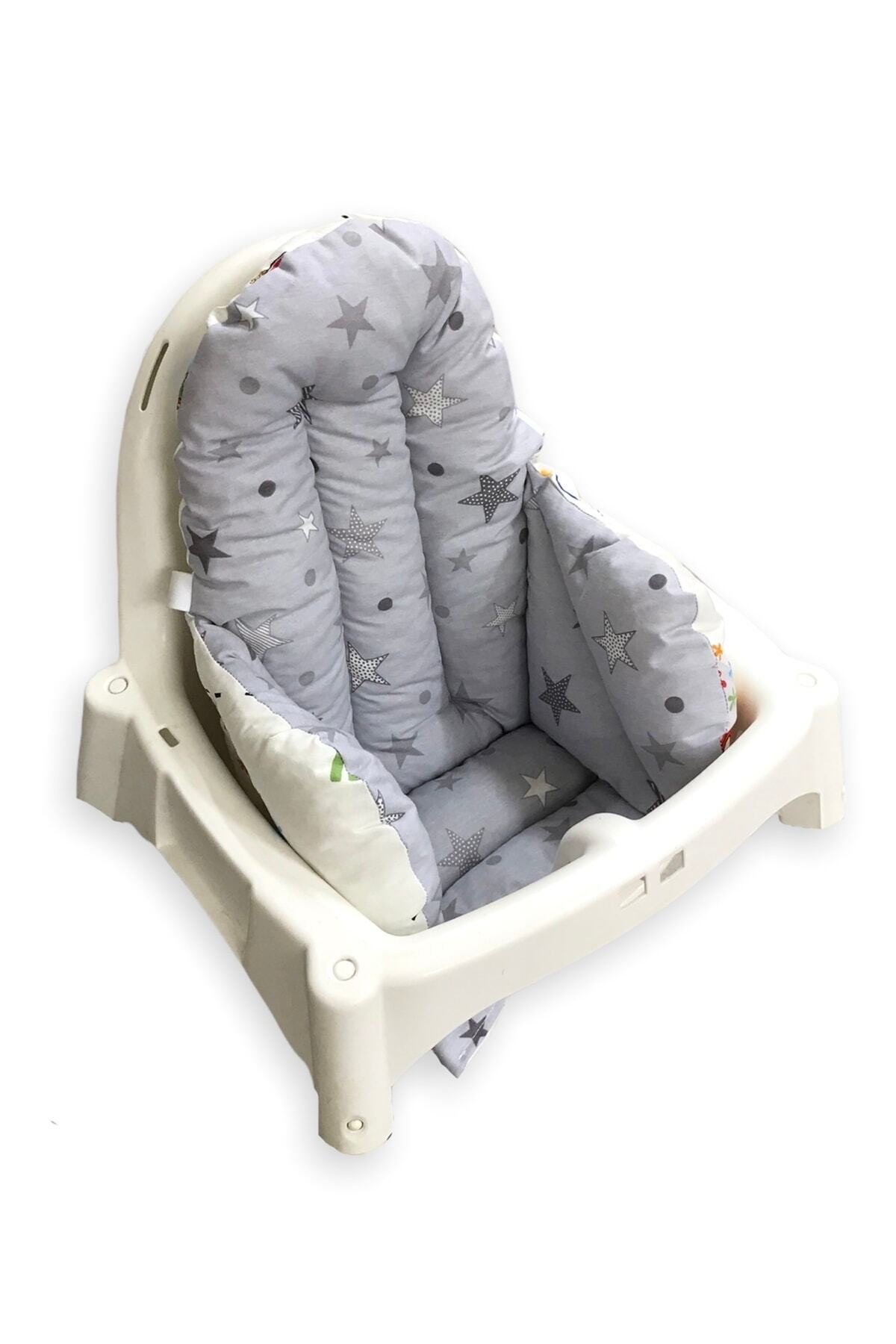 Babynia Pamuklu Bebek Çocuk Mama Sandalyesi Minderi Arabalı Gri Yıldızlı fotoğrafı 5 (önizleme)
