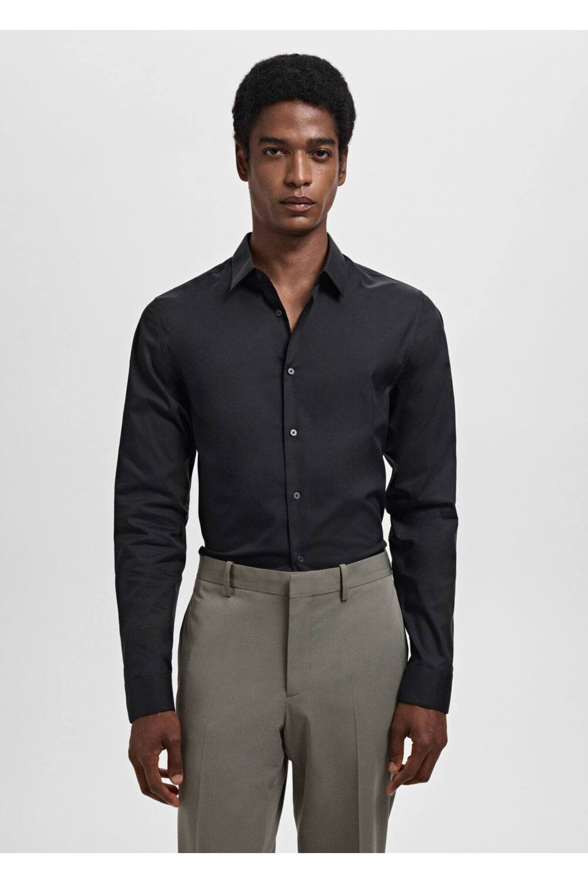 Slim fit pamuklu gömlek