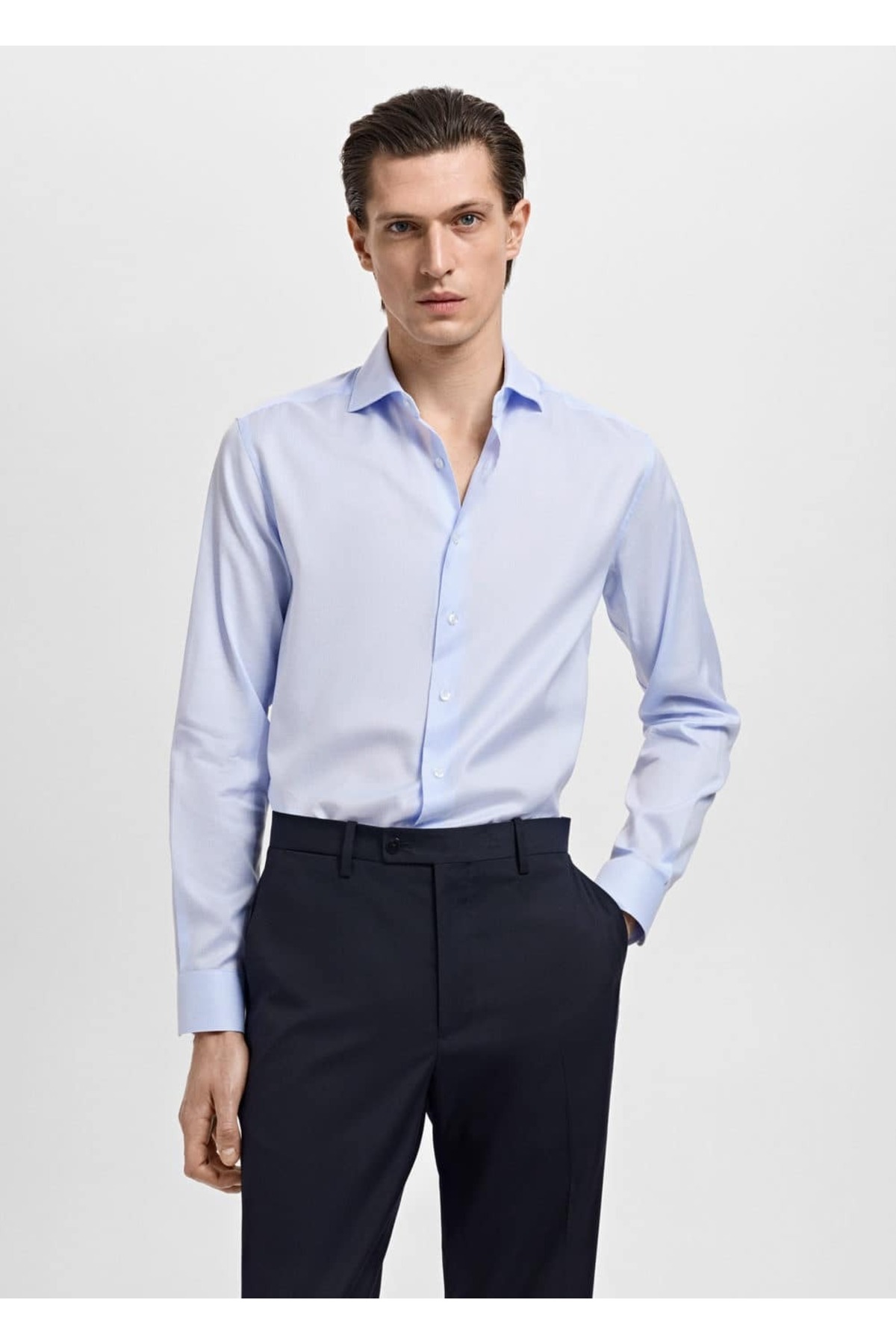 Slim fit mikro desenli twill gömlek