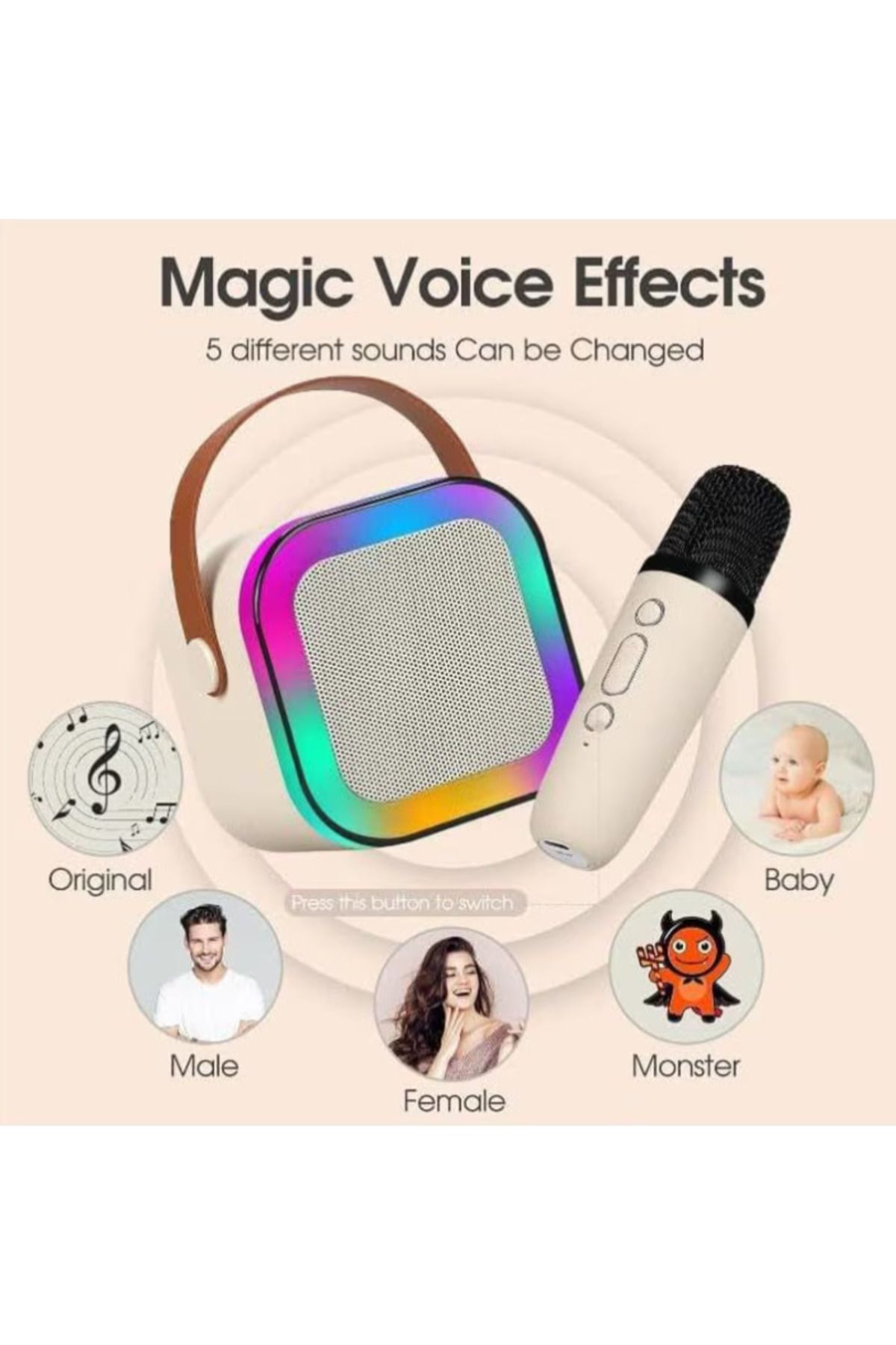 OEM-Karaoke Microphone with Portable Speaker, Bluetooth Connection, Dynamic RGB Lighting, 6W Speaker, US 4