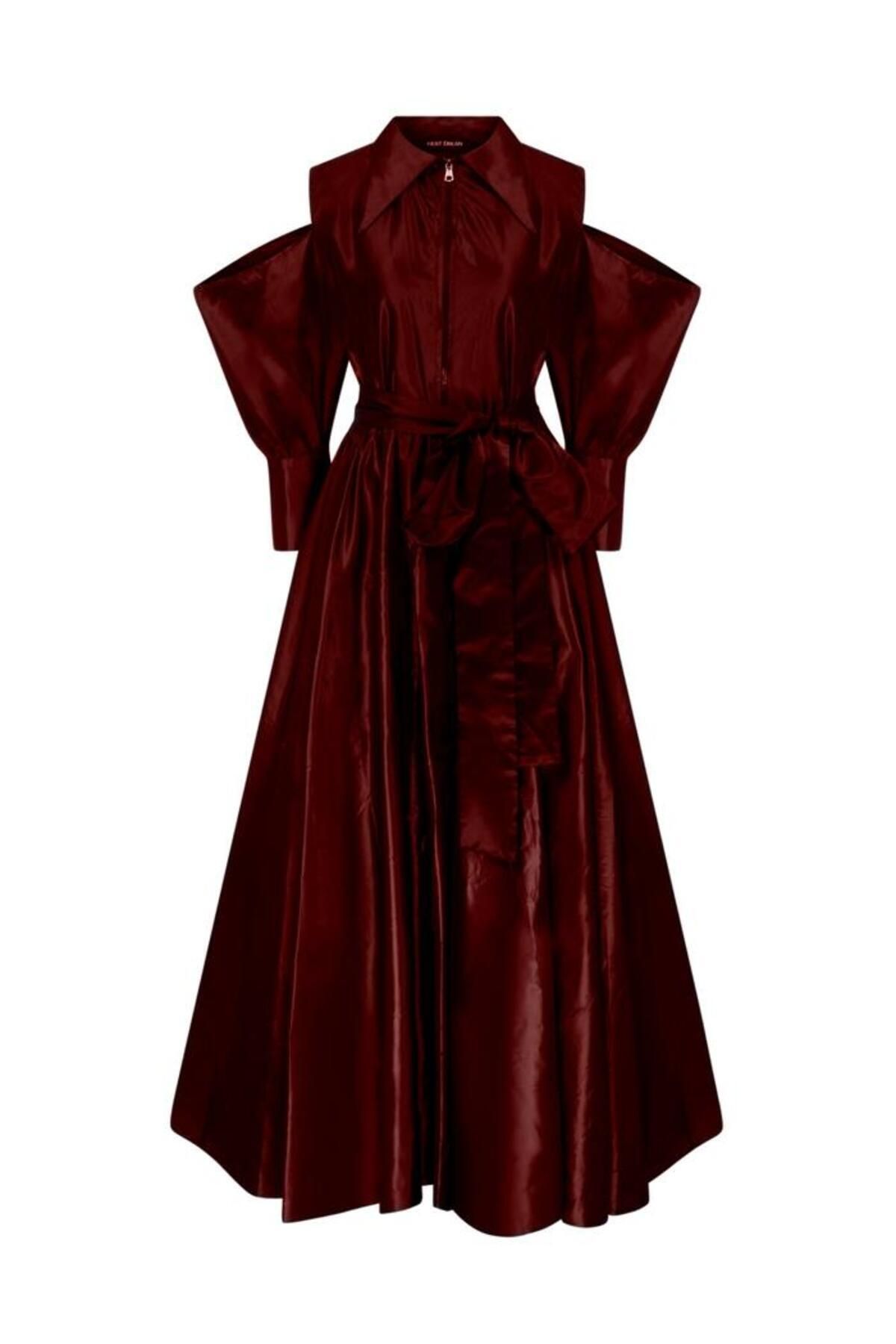 پیراهن قرمز زنانه لباس Taffa Maxi Zipper Open Front Mert Erkan