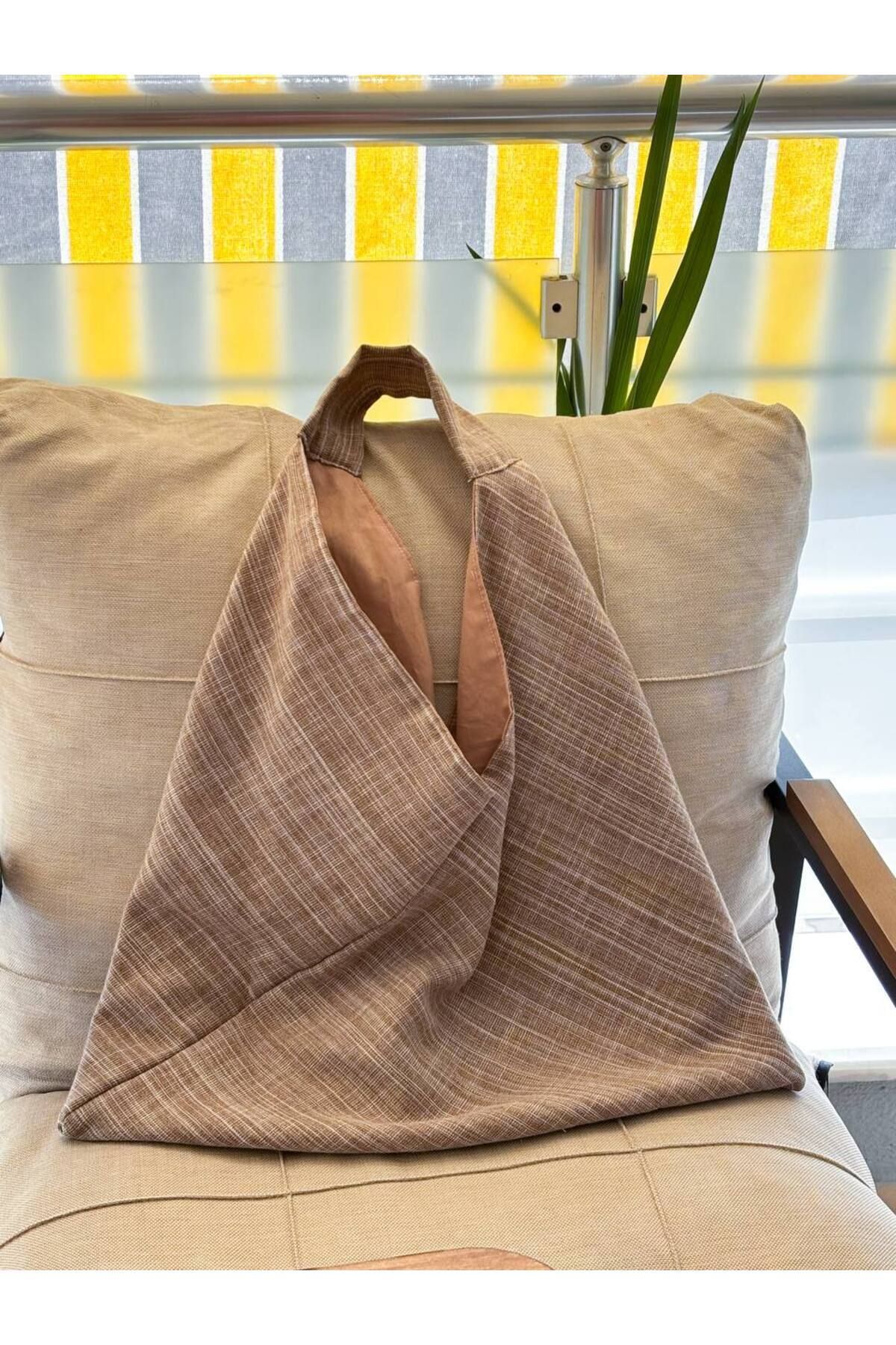 girlsybags Kahverengi Keten Tote Çanta Kumaş Tote Bag Kahve Shopper Çanta Plaj Çantası Bez Bag Astarlı