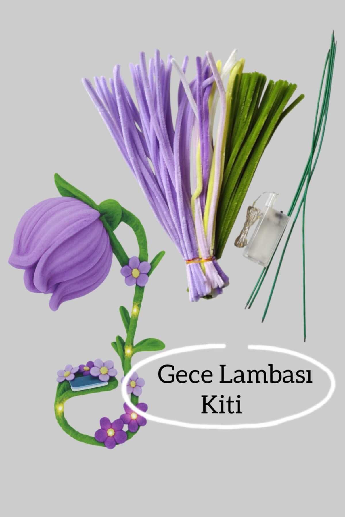 Butik Her yer ciceklenir "Çan Çiçeği Gece lambası Kit Seti,Renk Açık Mor, Tel Şönilden Tüylü Şönil Seti