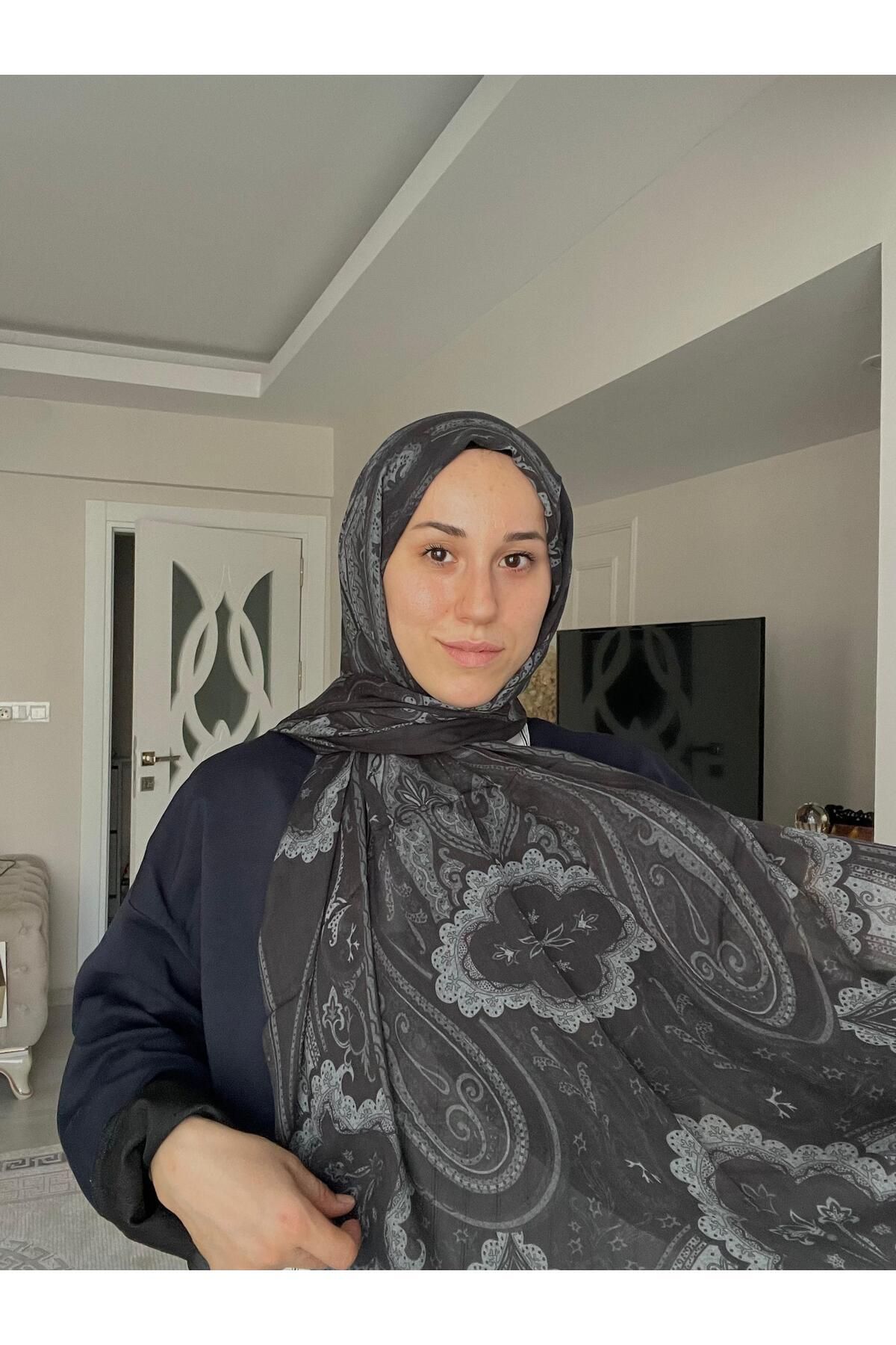 LuvenSara Desenli Pamuk Ipek Şal Pd1 - Siyah