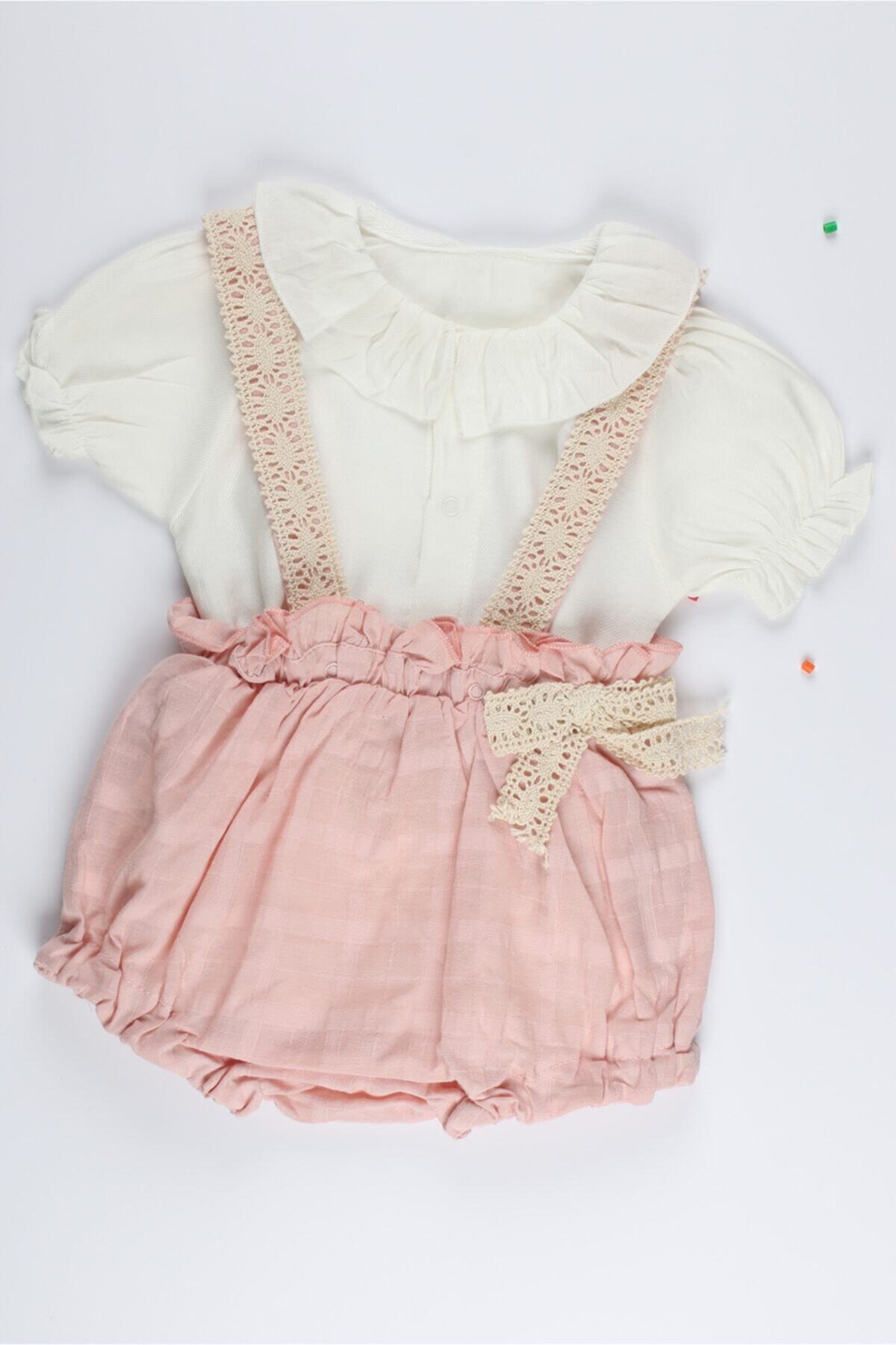 Melekpare Kız Bebek Pembe 2li Askılı Jile Tulum Ve Gömlek Set fotoğrafı 2 (önizleme)