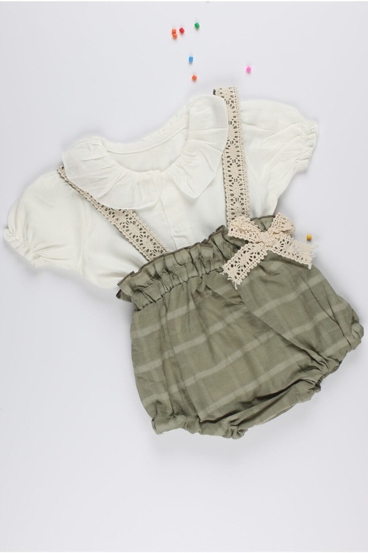 Melekpare Kız Bebek Takımı Askılı Jile Tulum ve Gömlek Set Açık Yeşil 2 Li fotoğrafı 2 (önizleme)