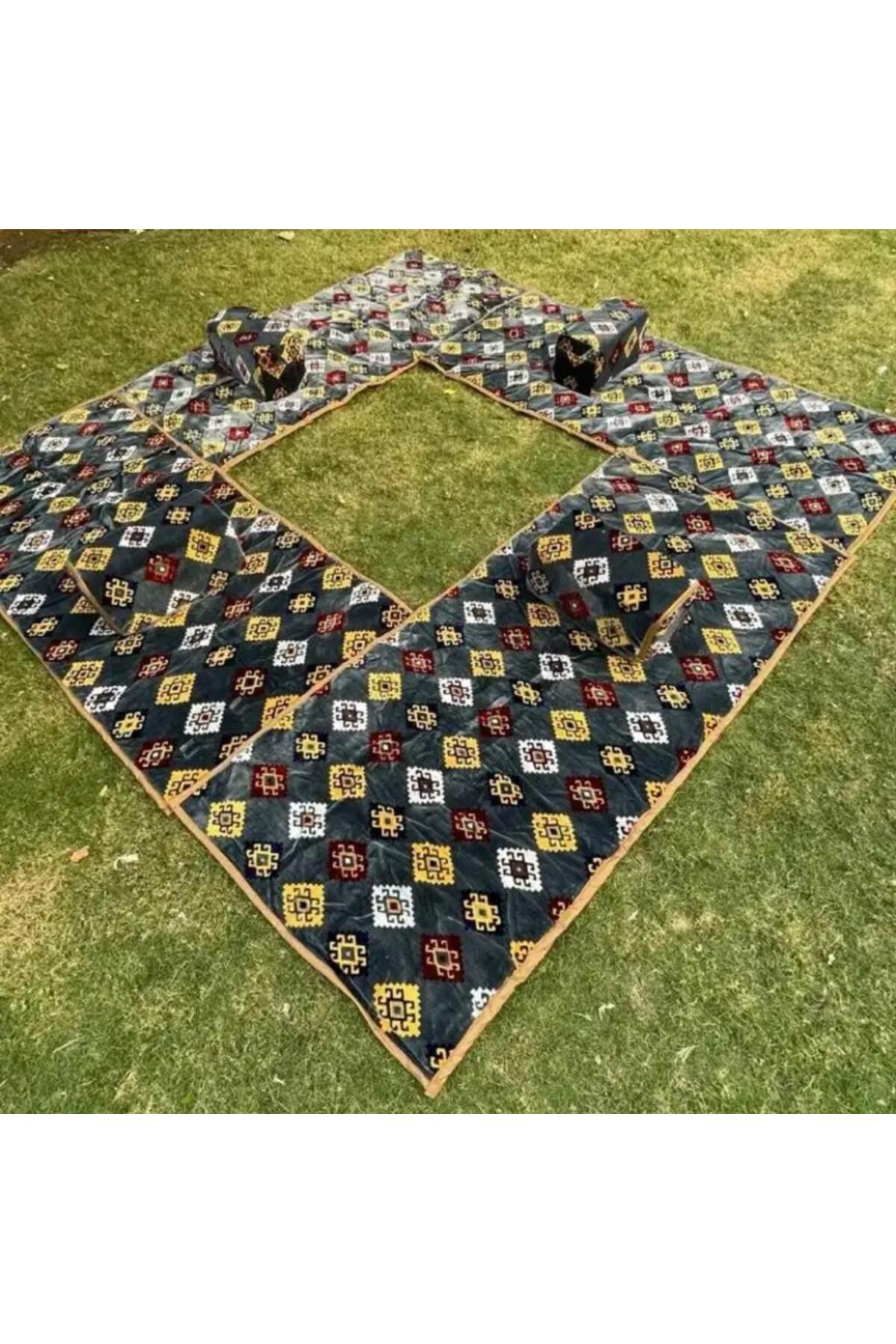 طقم جلسات أرضية شعبية سورية (4 مدات 4 مراكي) – رصاصي