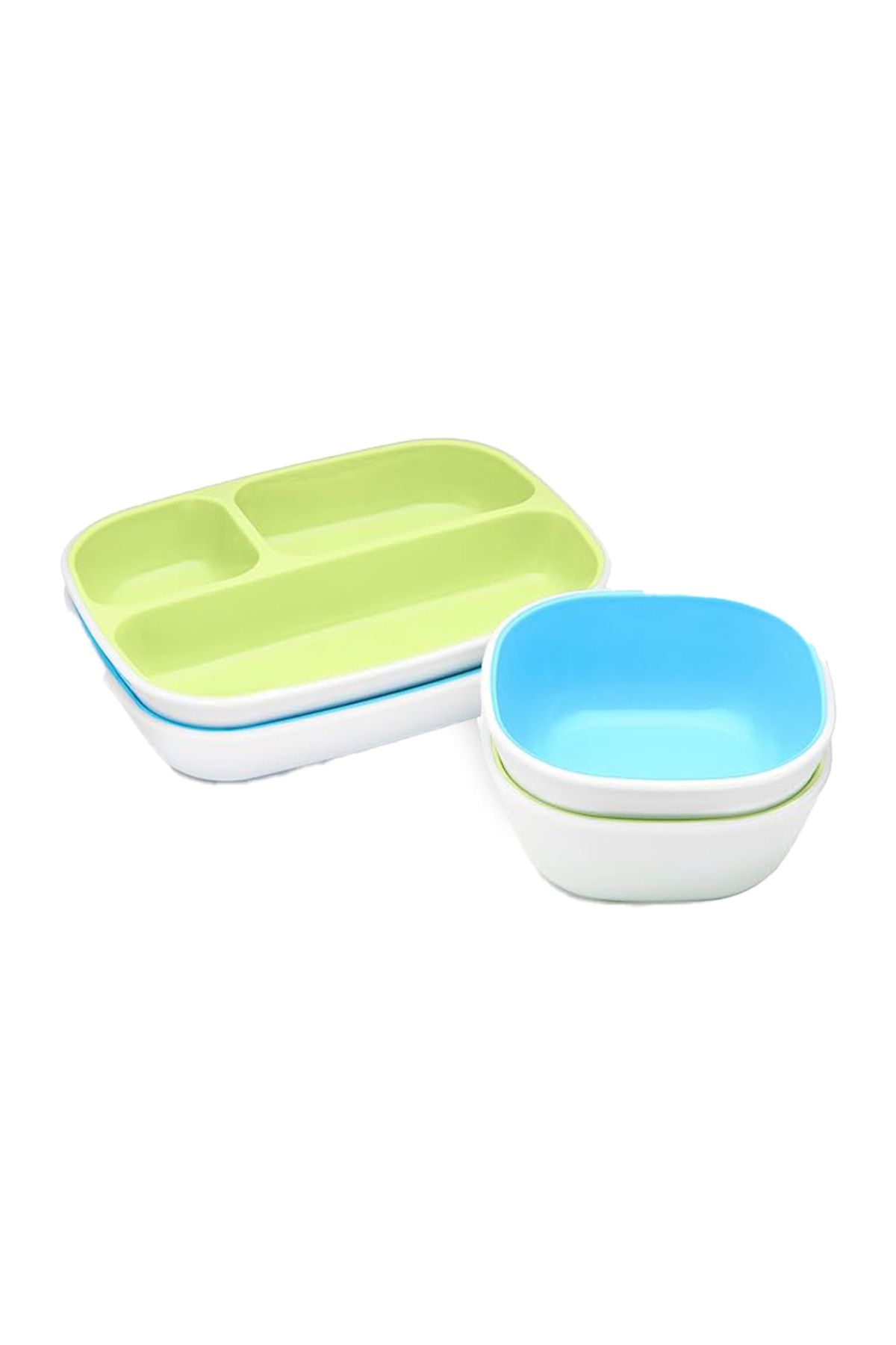 Munchkin ® Splash™ 4'lü Bölmeli Tabak ve 2li Kase Seti 6AY+ Mavi/yeşil