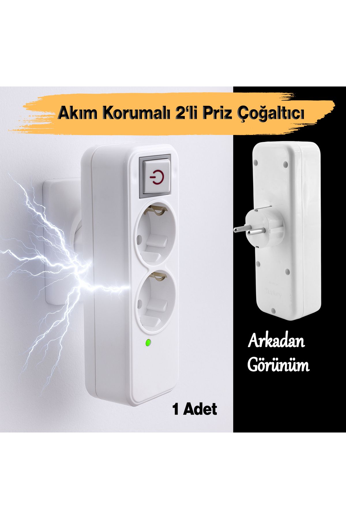 Badem10-2-Piece Group Socket with Wireless Surge Protection Switched Plug Socket with Golyat Button Grounded Multi Coupler 3
