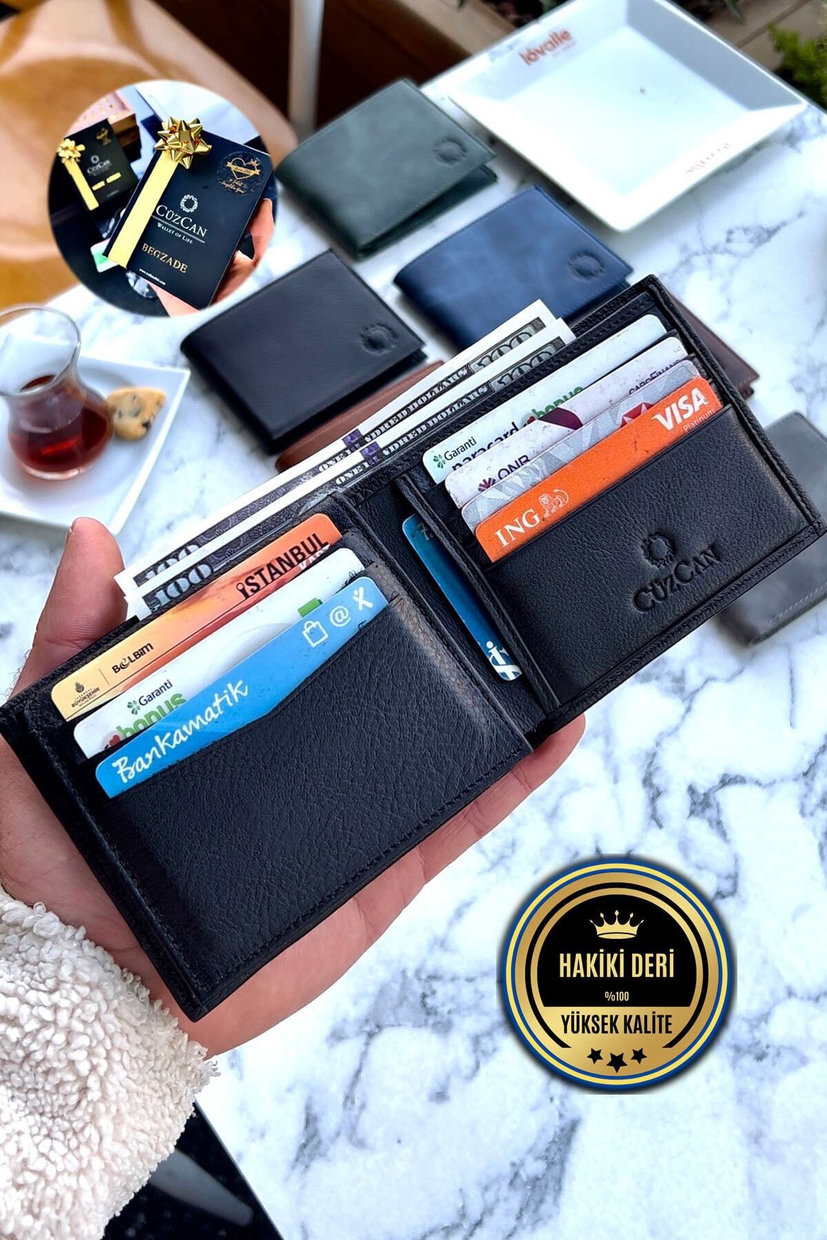 NYC Black Men's Genuine Leather Wallet with Plenty of Card Compartments - Personalized ( Genuine Leather Keychain Gift)