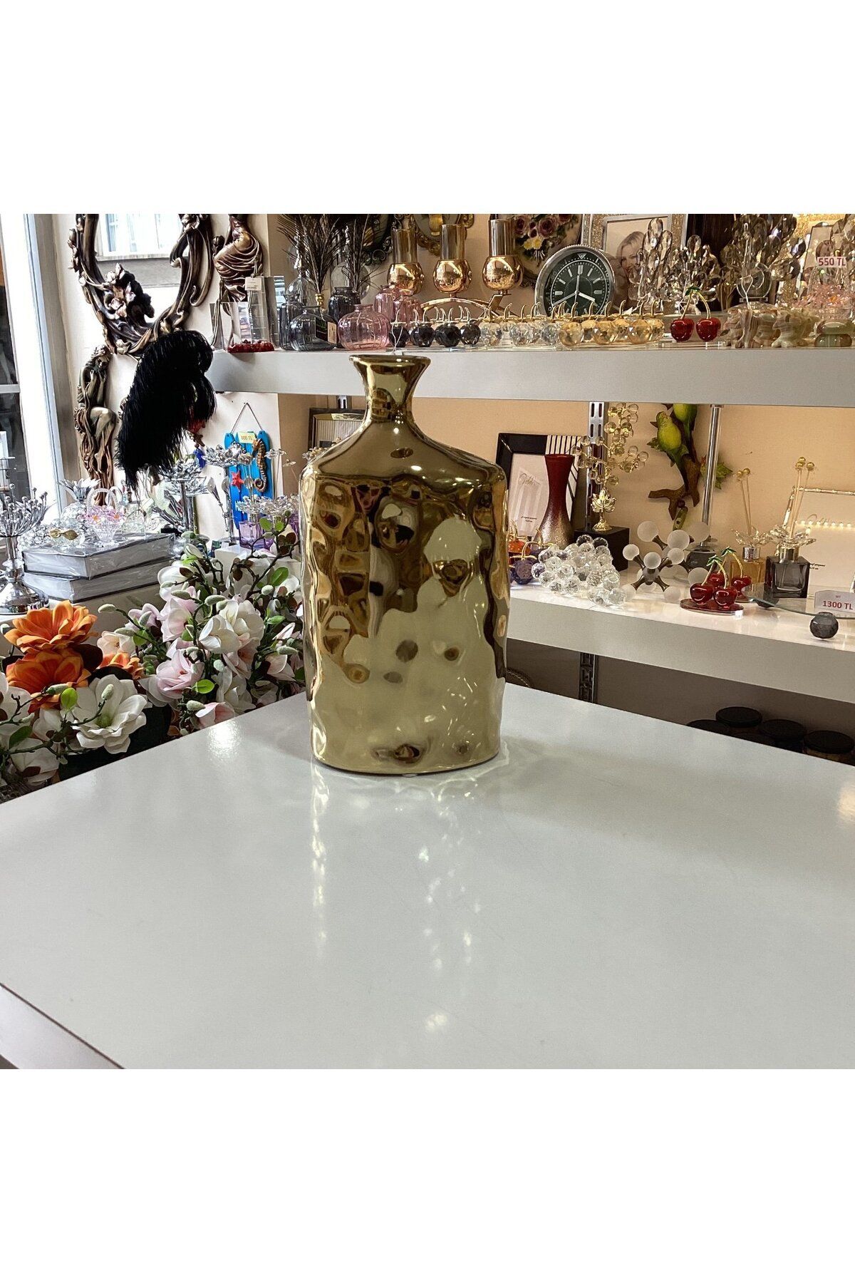 Gold home design Dekoratif Seramik Vazo Gold Renk 25 cm
