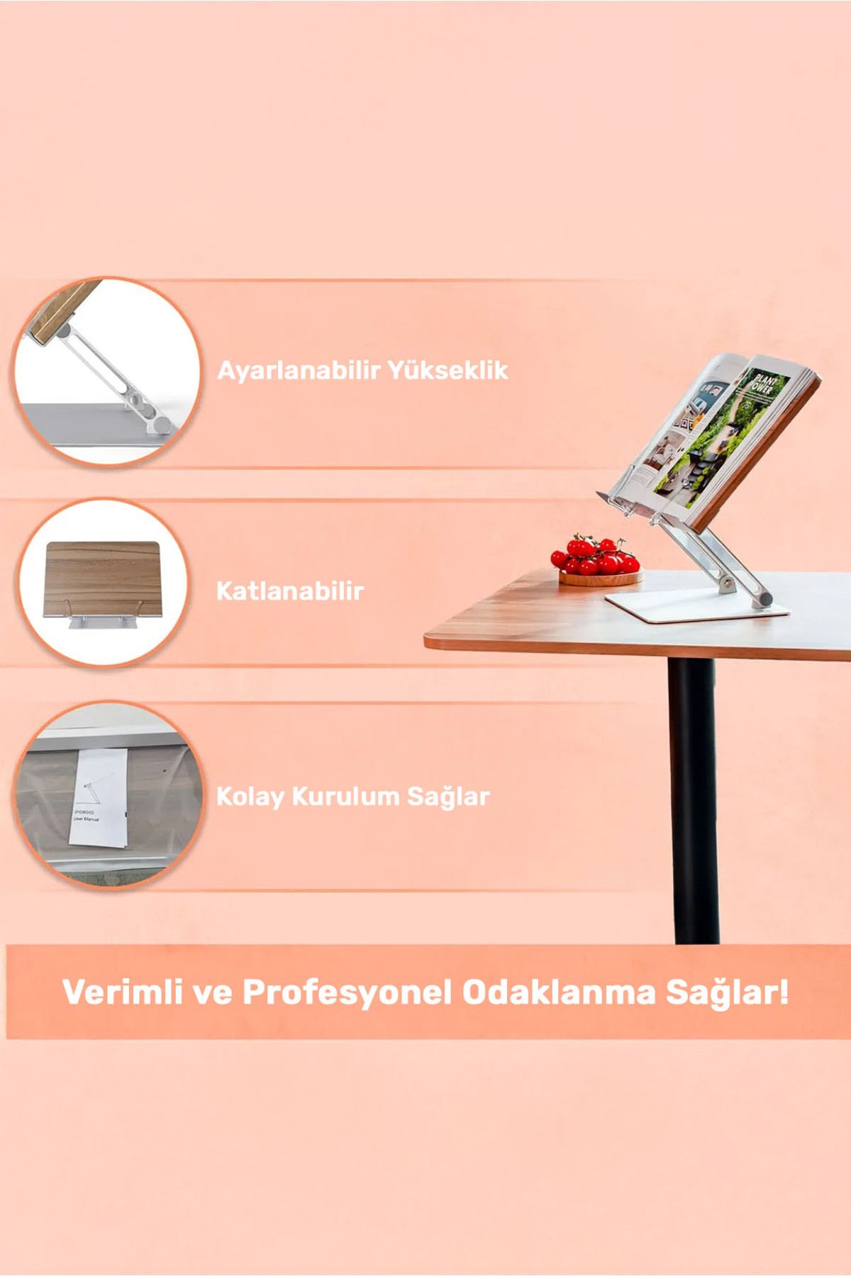 NPO-Std002 Adjustable Reading Angle, Aluminum & Wooden Book/tablet/notebook Stand with Pendulum Modern Rahle 5