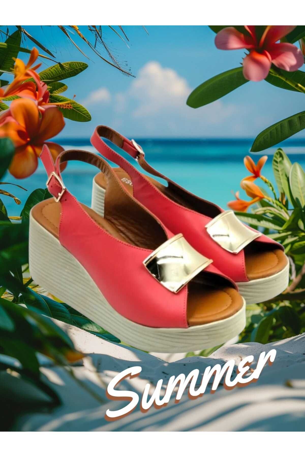 Escarpinshoes KADIN HAKİKİ DERİ DOLGU TABAN ÖN ARKA AÇIK RAHAT ŞIK AYAKKABI