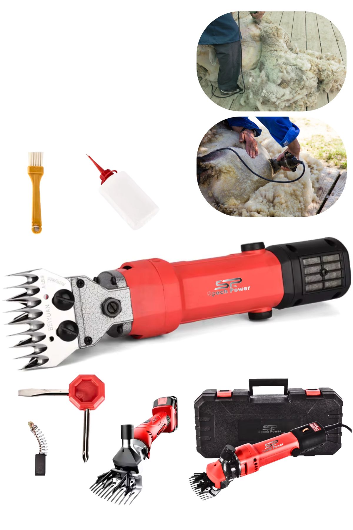 Spech Power 1500 Wat Çelik Şanzumanlı Bakır Sargılı Isınmaz Motor Çift Soğutmalı Koyun Keçi Kırkma Makinesi