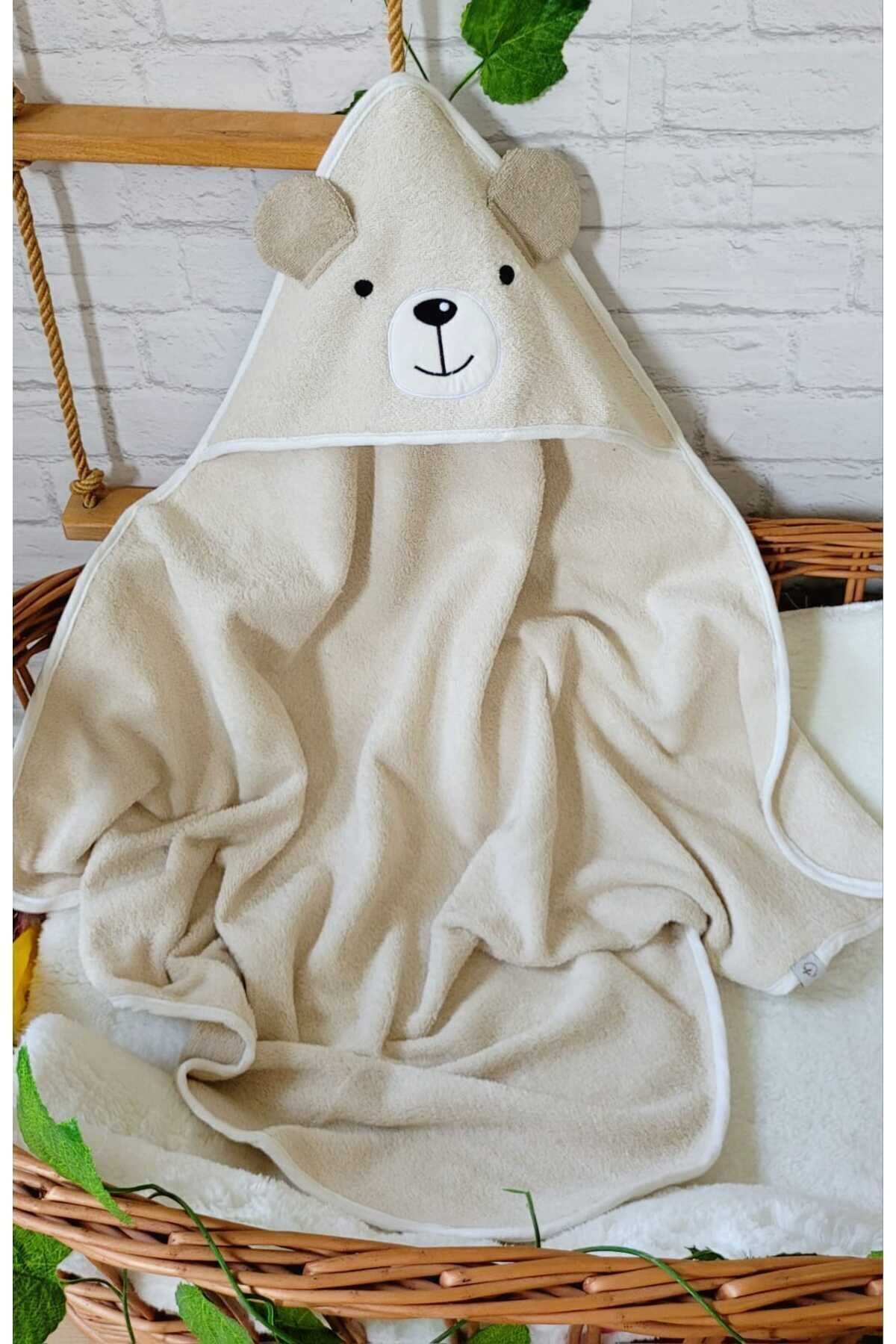 Alpar Tekstil %100 Pamuklu Yumuşacık Kız-erkek Yenidoğan-bebek Banyo Havlu Kundak Bej/ Ayıcık fotoğrafı 3 (önizleme)