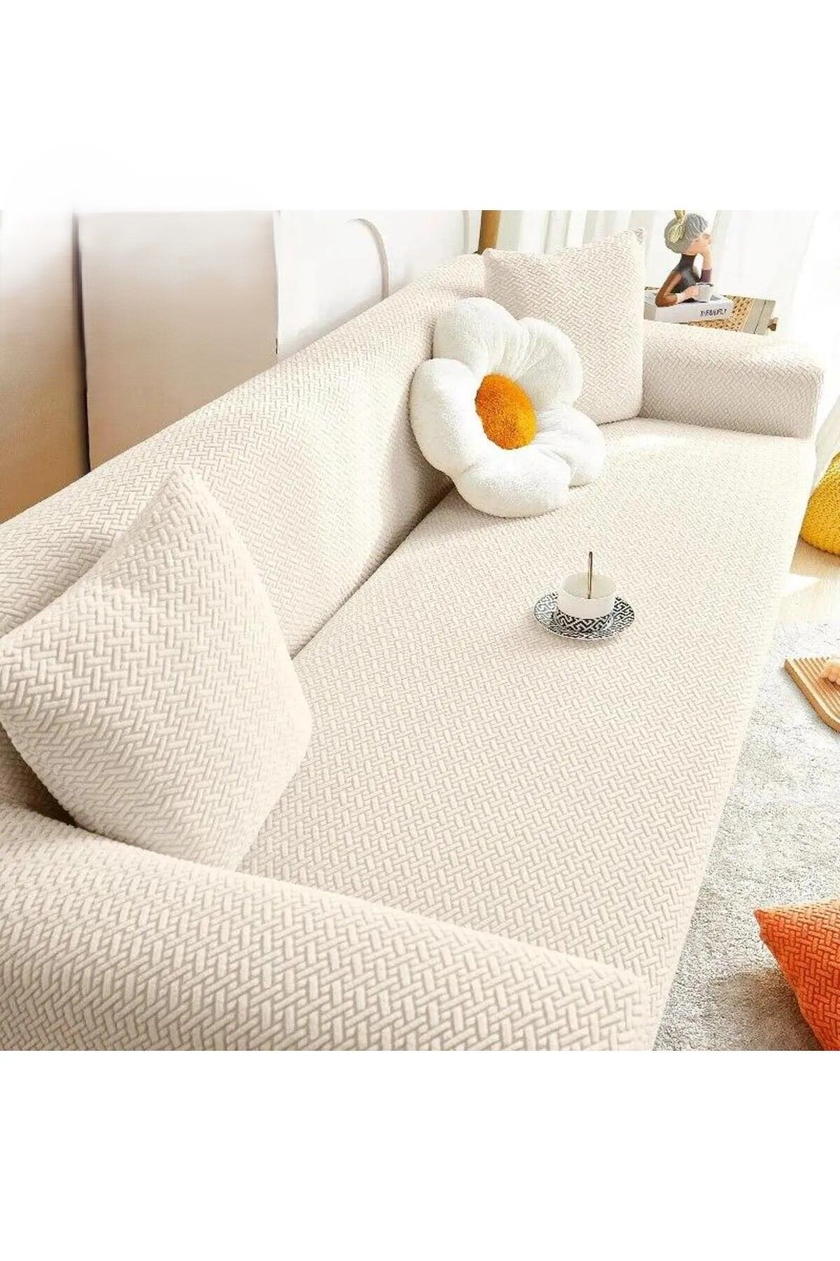 NEFİS HOME-Husa de canapea cu model de caramida Husa de canapea pentru 3 persoane, elastica, anti-alunecare, 1 bucată 2