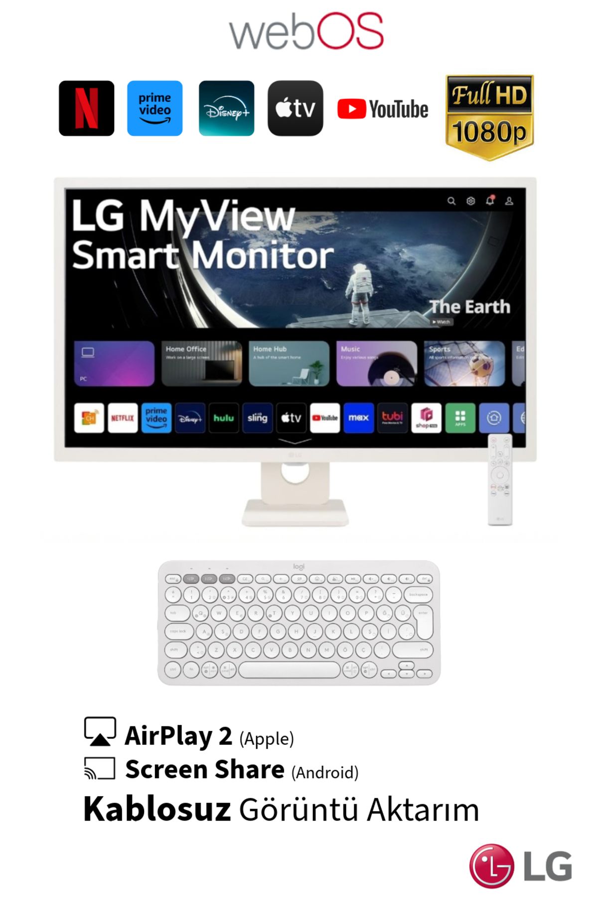 LG WebOS Akıllı TV Wİ-Fİ, Bluetooth, USB Bağlantı IPS 1920x1080 FULHD 32 inç 80 Ekran Smart Monitör TV
