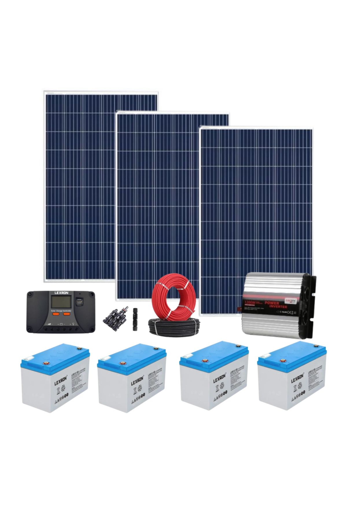 Fabri Solar Güneş Enerjisi Bağevi Solar Paket – 1200w Modifiye Sinüs Inverter 3x 285w Güneş Paneli 4x 12v 10