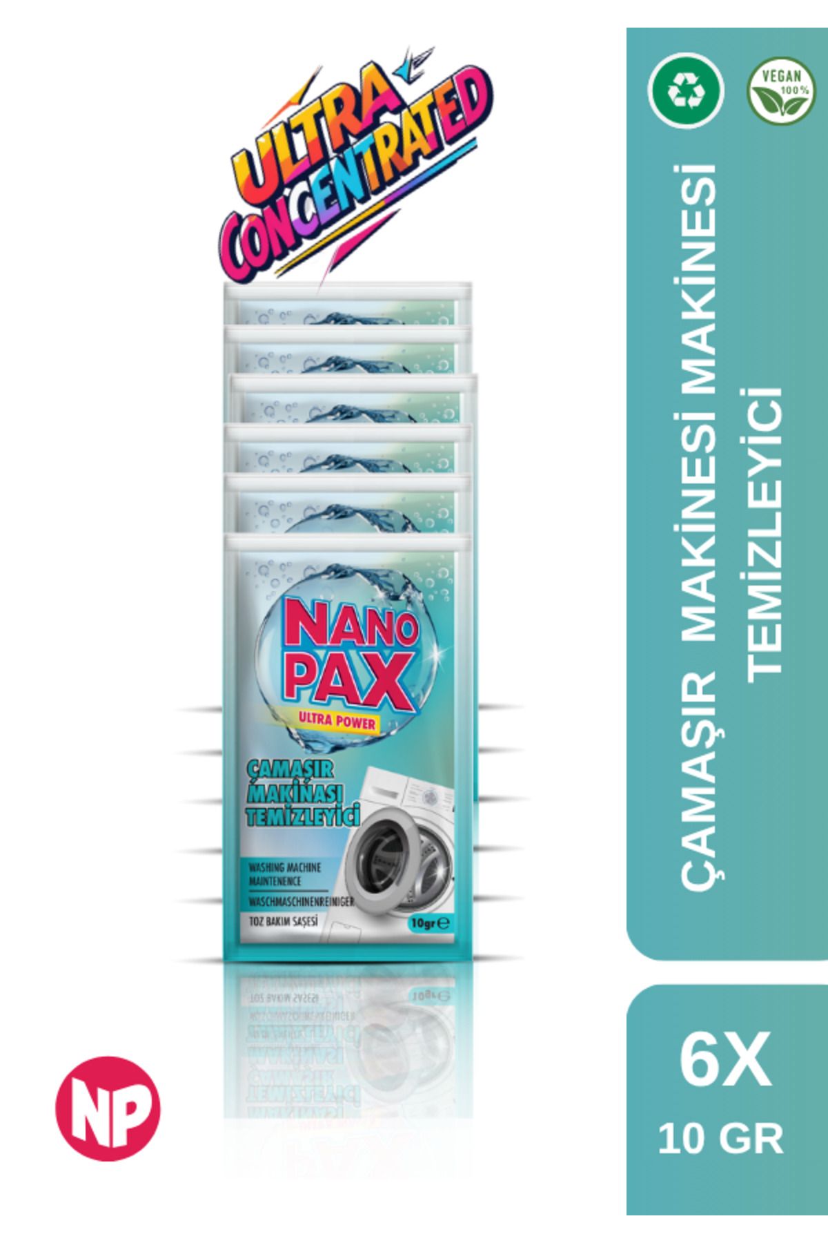NanoPax 6 Adet Çamaşır Makinesi Makinesi Temzileyicisi Ve Bakım Tozu (4 ETKİLİ ULTRA KONSANTRE)
