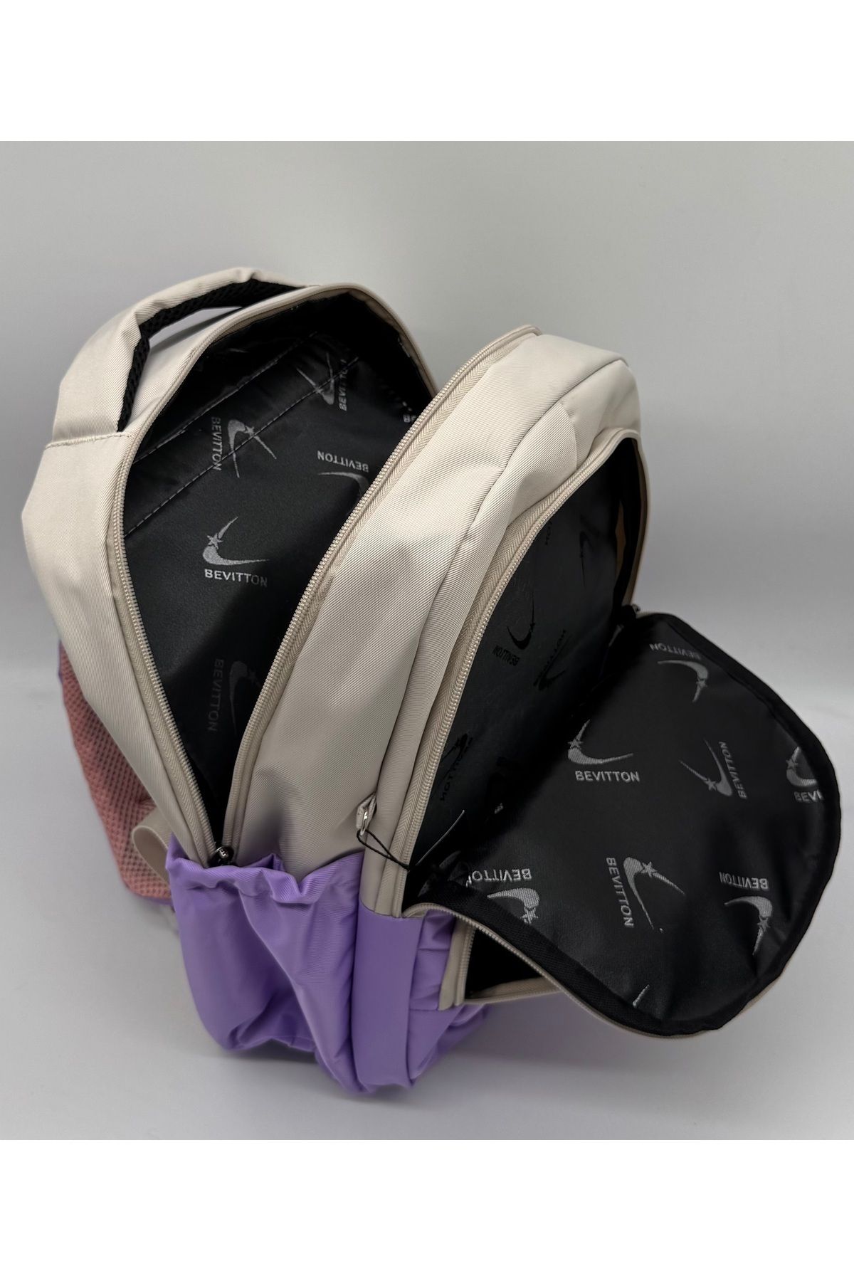 Bevitton-First School Bag Set of 3 Unisex Children's Primary School Bag Bvt-8010 Beige-Lilac 8