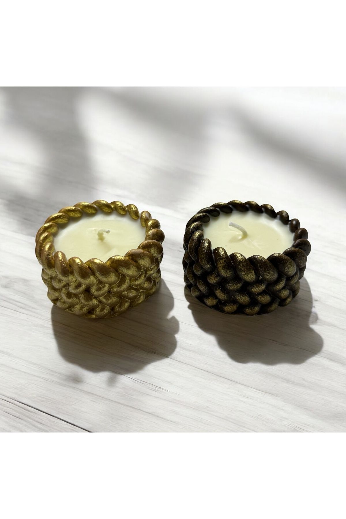 MİREVA Dekoratif Örgü Dokulu Tealight Mum Seti | Ev Hediyesi | El Yapımı