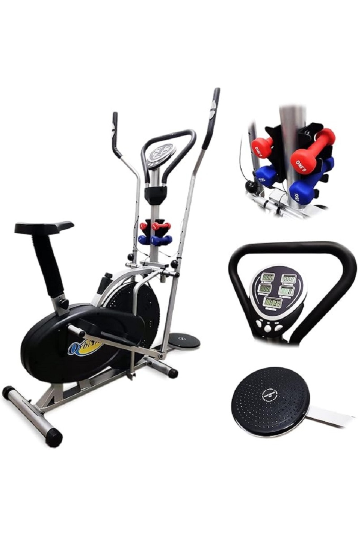 دراجة تمارين اوربتراك 3 في 1 مع تويستر لتمارين الخصر مع دمبل لتمارين العضلات,مع شاشة LCD,يتحمل 120كج