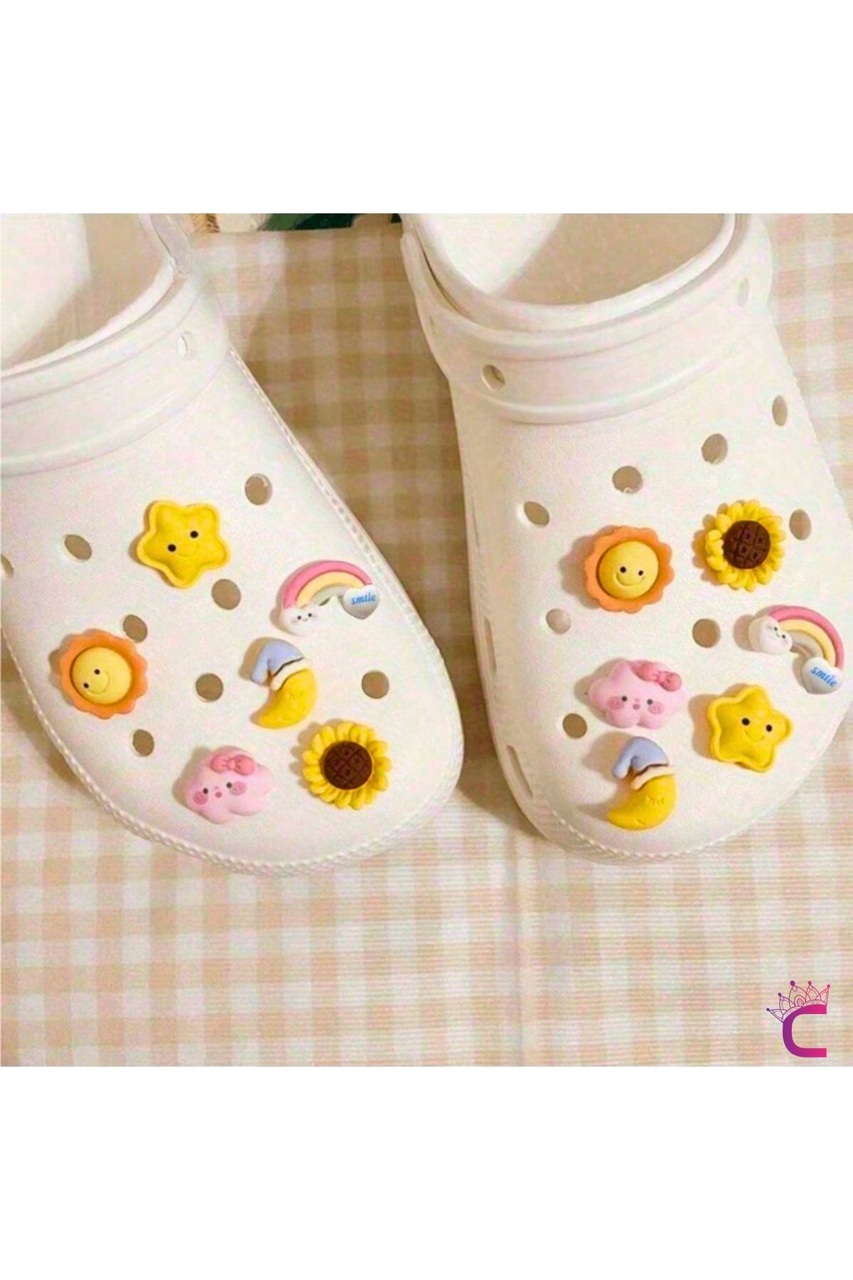 Cinderella 12'li Kawaii 3d Model Ay Gökkuşağı Yıldız Çiçek Terlik Süsü Seti Jibbitz Cross Süsleri Crocks Charm