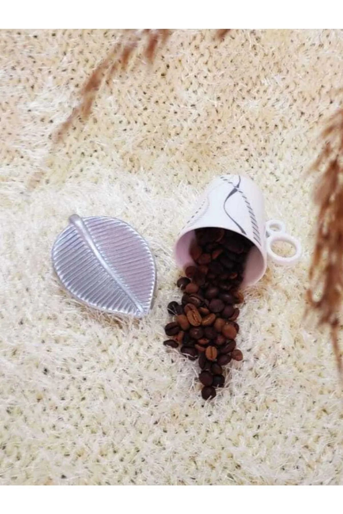 PULCA SHOP 6 Adet Gümüş Renk Yaprak Desen Kahve Yanı Sunumluk Lokumluk Ikramlık