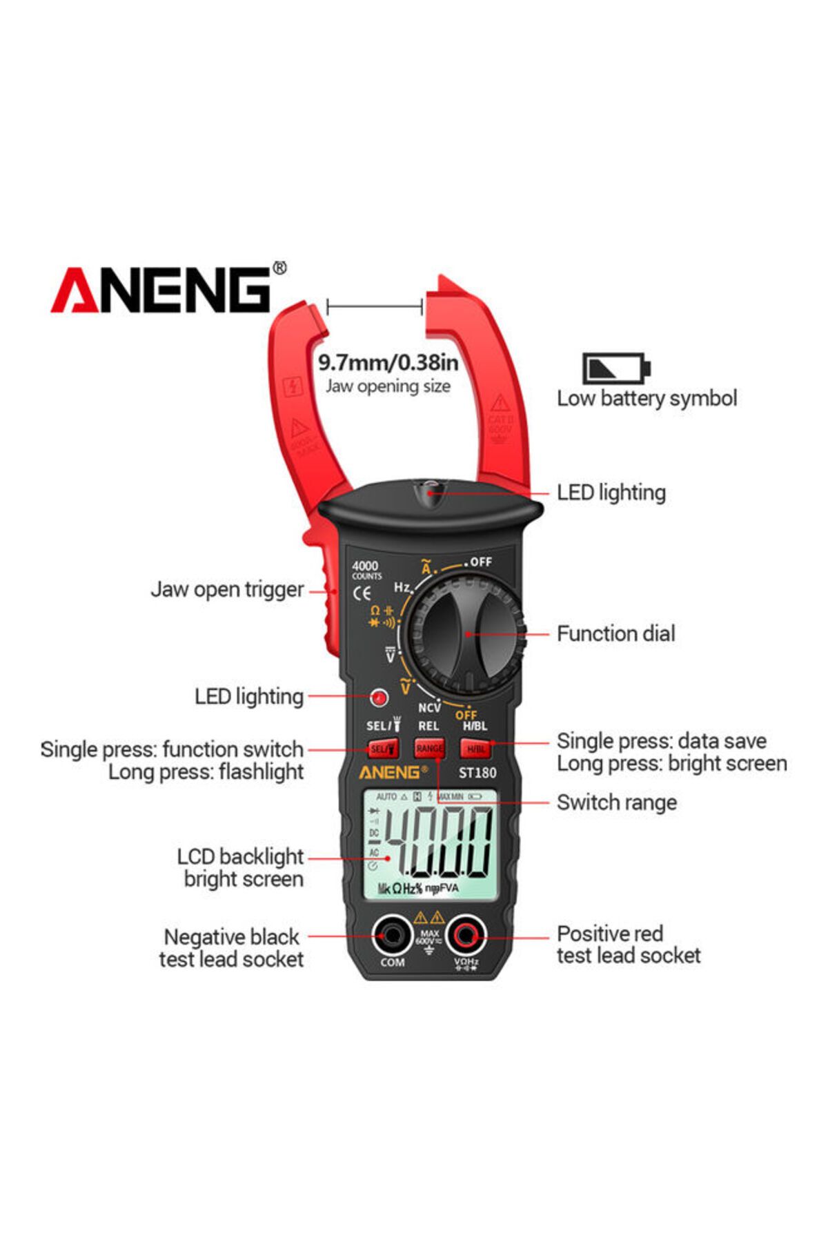 Generic-جهاز قياس التيار الكهربائي الرقمي Aneng St181، 4000 عداد، متعدد القياسات، مقياس التيار الكهربائي، فاحص الجهد 7